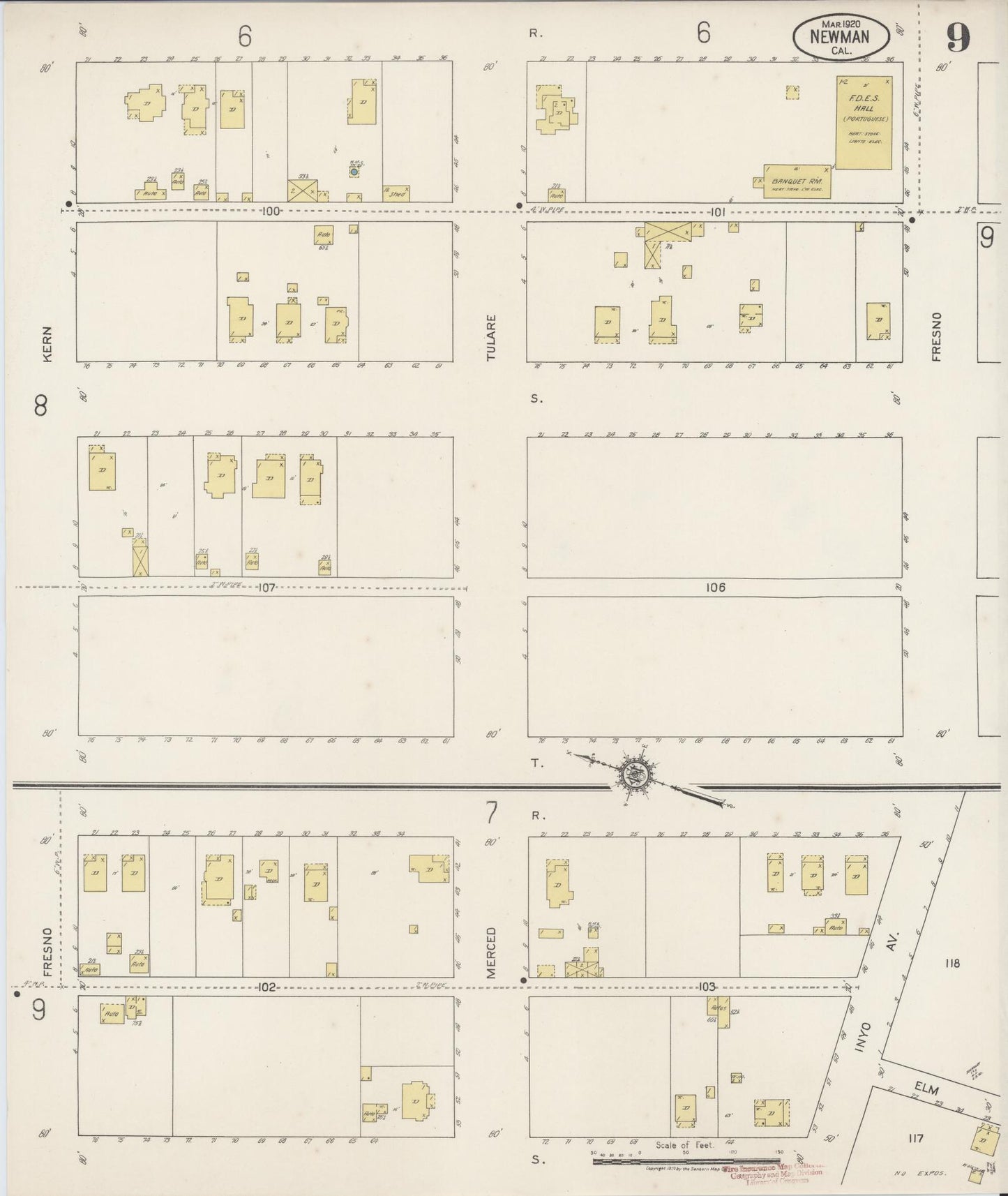 Sanborn Fire Insurance Map from Newman, Stanislaus County, California (1920), Sheet #0009 - Complete Map Set gallery image, historic Sanborn map, vintage wall art, California California
