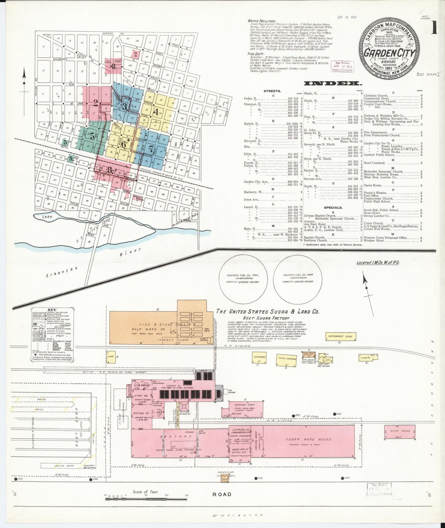 Sanborn Fire Insurance Map from Garden City, Finney County, Kansas (1911), Sheet #0001 - Historic Sanborn Fire Insurance Map Print, vintage old map wall art, antique decor, genealogy gift, Kansas Kansas map
