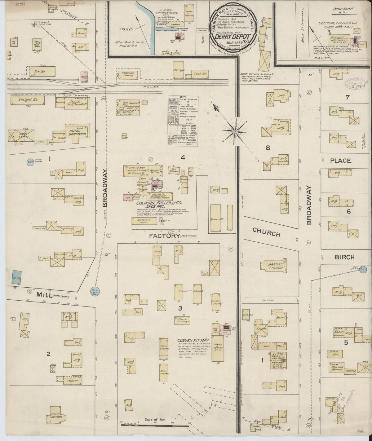 Sanborn Fire Insurance Map from Derry Depot, Rockingham County, New Hampshire (1887), Sheet #0001 - Historic Sanborn Fire Insurance Map Print, vintage old map wall art, antique decor, genealogy gift, New Hampshire New Hampshire map