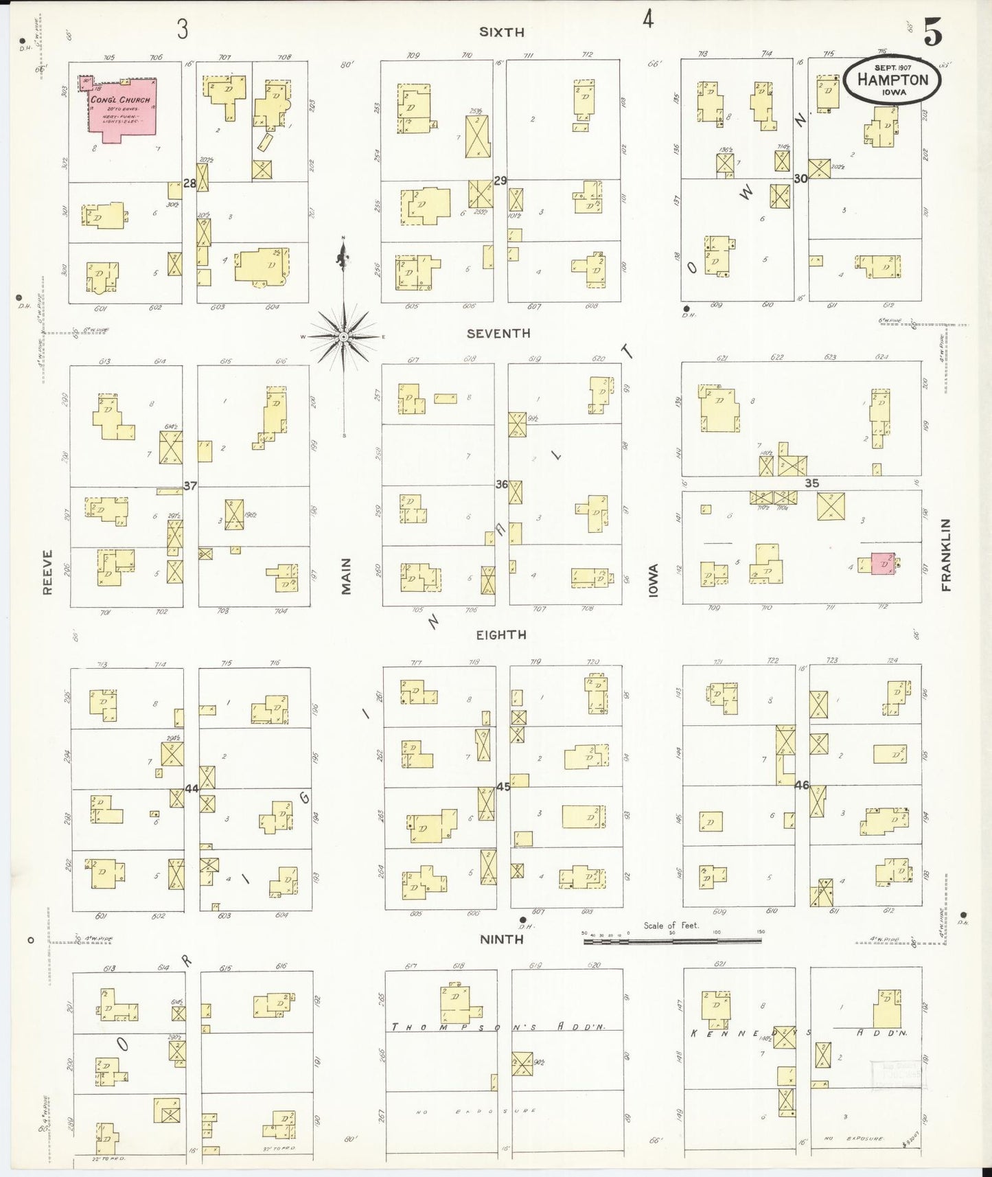 Sanborn Fire Insurance Map from Hampton, Franklin County, Iowa (1907), Sheet #0005 - Historic Sanborn Fire Insurance Map Print, vintage old map wall art