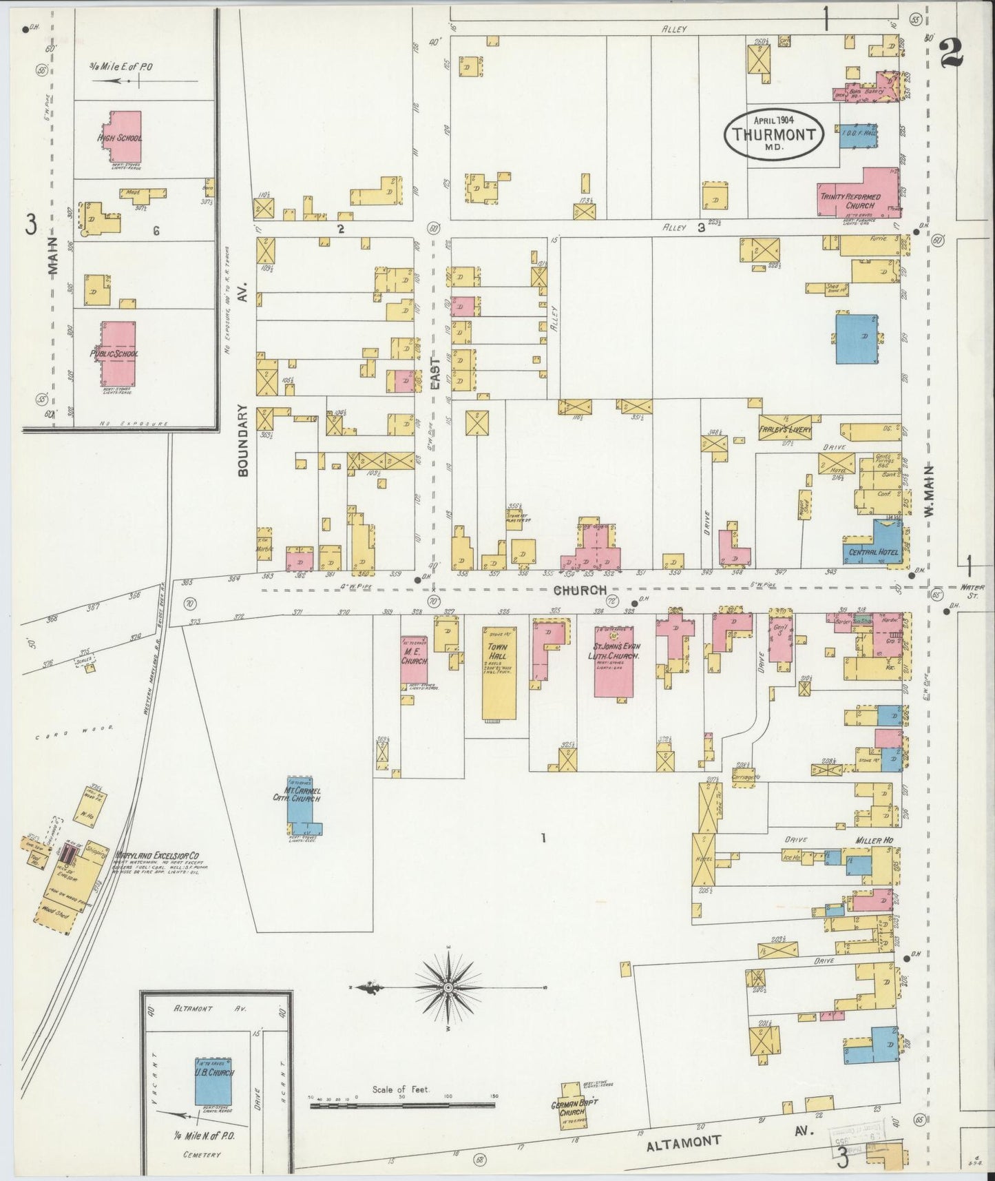 Sanborn Fire Insurance Map from Thurmont, Frederick County, Maryland (1904), Sheet #0002 - Historic Sanborn Fire Insurance Map Print, vintage old map wall art, antique decor, genealogy gift, Maryland Maryland map