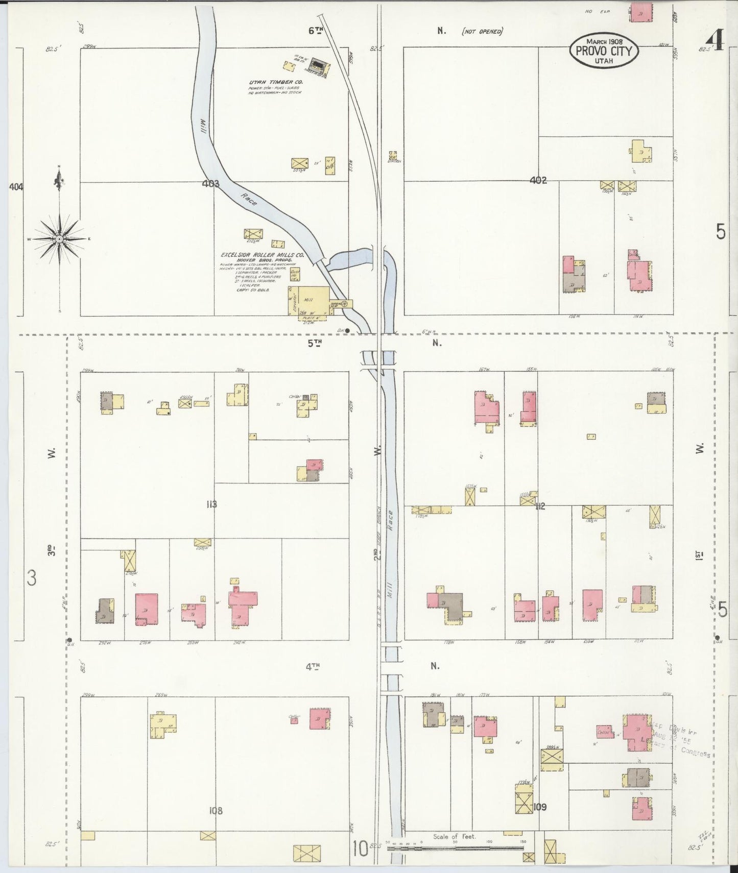 Sanborn Fire Insurance Map from Provo, Utah County, Utah (1908), Sheet #0004 - Historic Sanborn Fire Insurance Map Print, vintage old map wall art, antique decor, genealogy gift, Provo Utah map