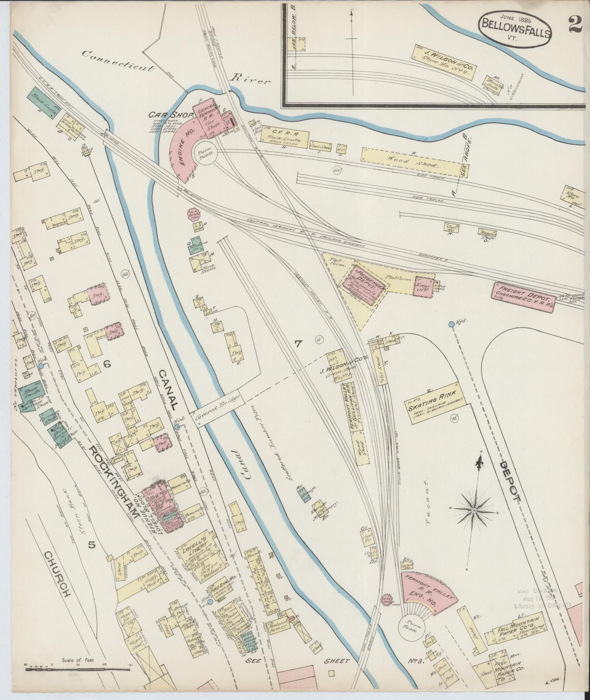 Sanborn Fire Insurance Map from Bellows Falls, Windham County, Vermont (1885), Sheet #0002 - Complete Map Set gallery image, historic Sanborn map, vintage wall art, Vermont Vermont