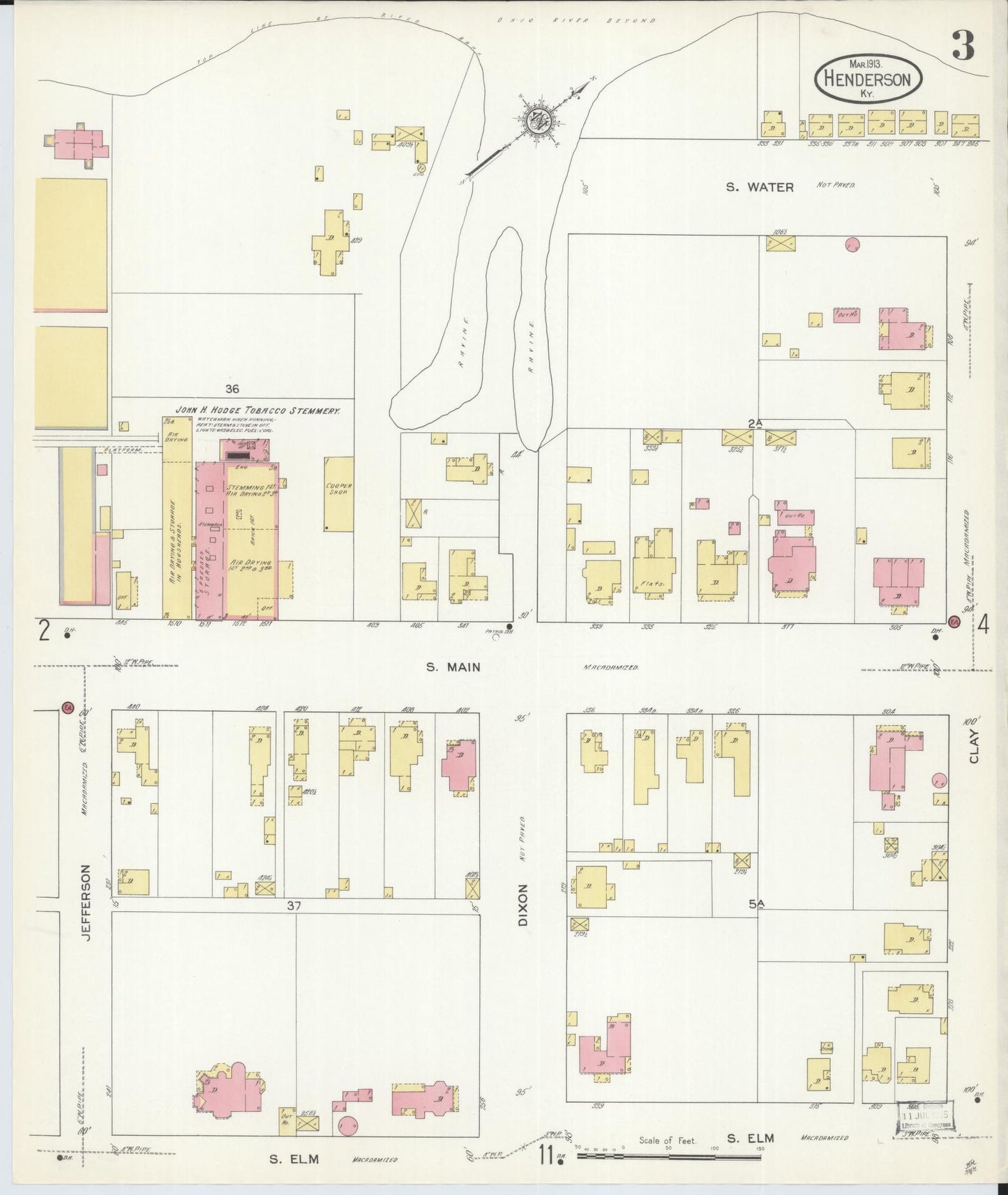 Sanborn Fire Insurance Map from Henderson, Henderson County, Kentucky (1913), Sheet #0003 - Historic Sanborn Fire Insurance Map Print, vintage old map wall art, antique decor, genealogy gift, Kentucky Kentucky map