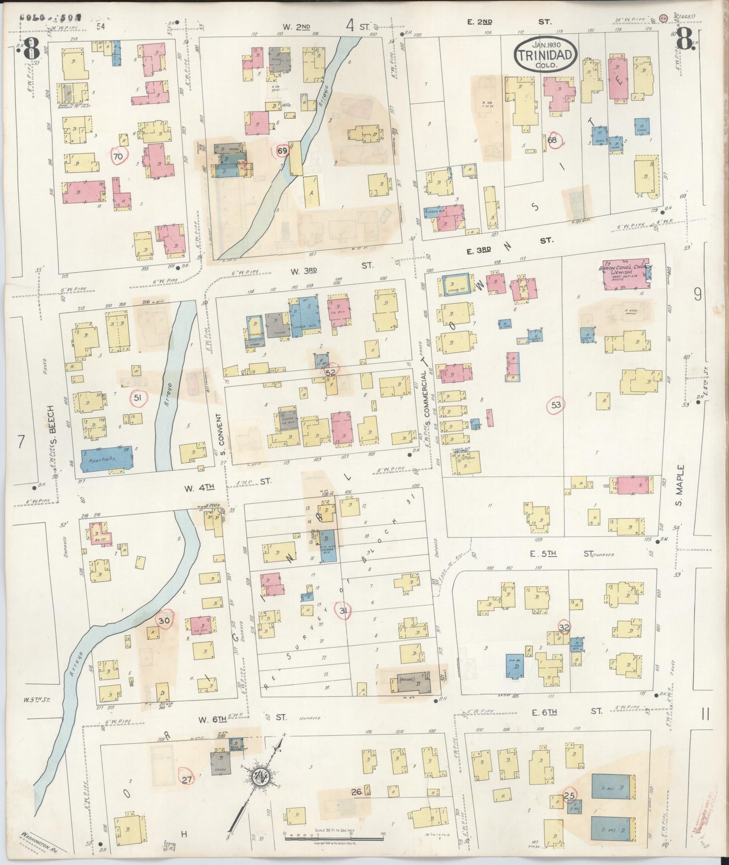 Sanborn Fire Insurance Map from Trinidad, Las Animas County, Colorado (1948), Sheet #0008 - Historic Sanborn Fire Insurance Map Print, vintage old map wall art, antique decor, genealogy gift, Colorado Colorado map