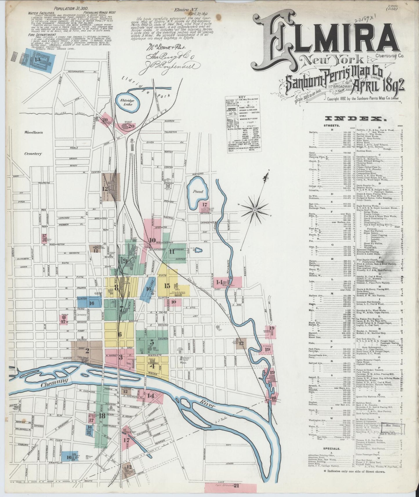Sanborn Fire Insurance Map from Elmira, Chemung County, New York. (1892) – Historic Sanborn Fire Insurance Map Print
