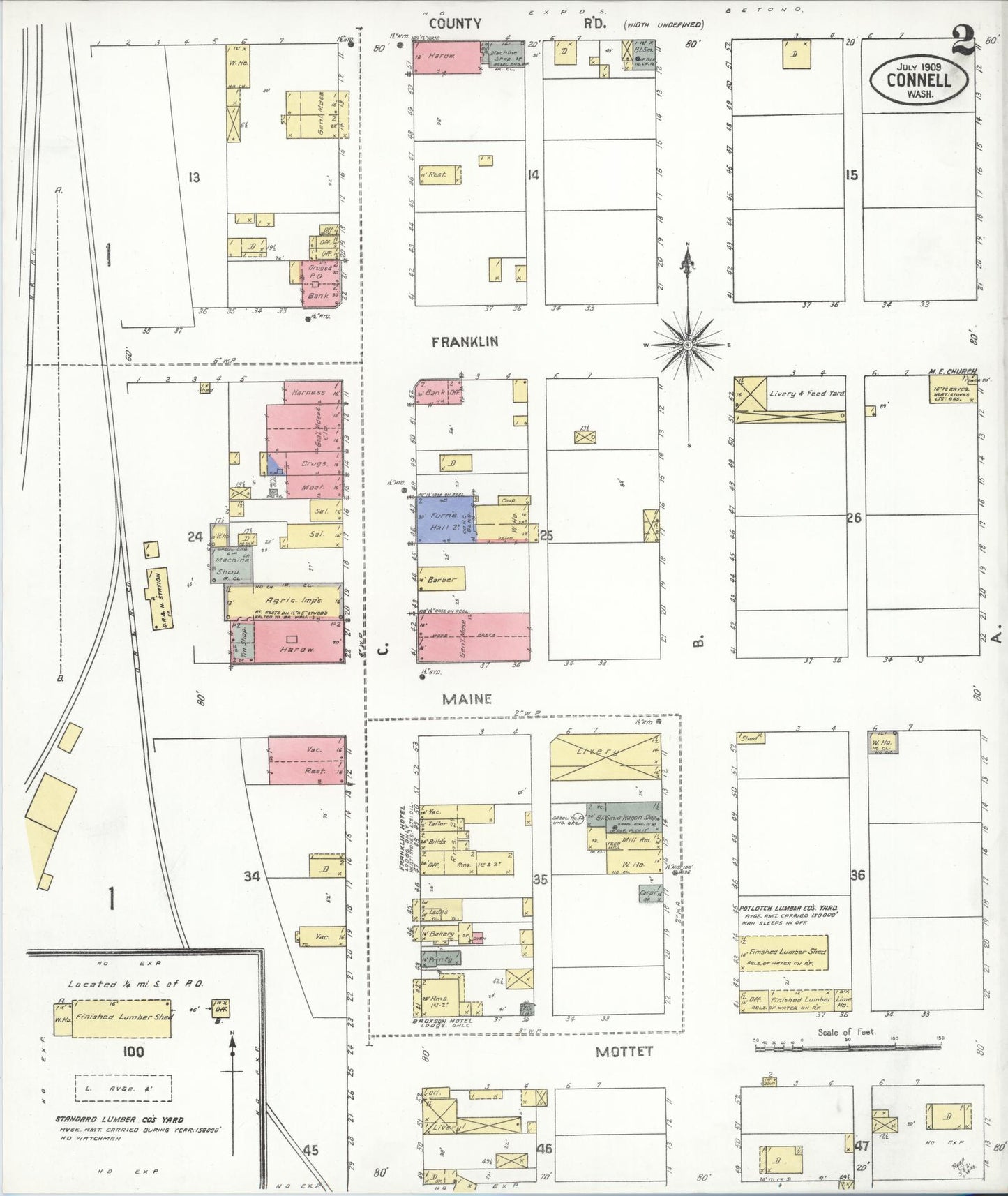 Sanborn Fire Insurance Map from Connell, Franklin County, Washington (1909), Sheet #0002 - Complete Map Set gallery image, historic Sanborn map, vintage wall art, Washington Washington