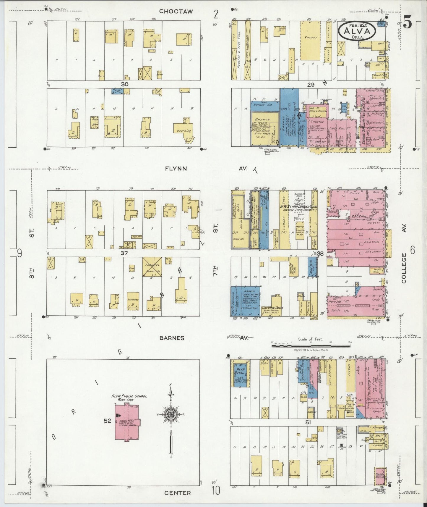 Sanborn Fire Insurance Map from Alva, Woods County, Oklahoma (1920), Sheet #0005 - Historic Sanborn Fire Insurance Map Print, vintage old map wall art, antique decor, genealogy gift, Oklahoma Oklahoma map
