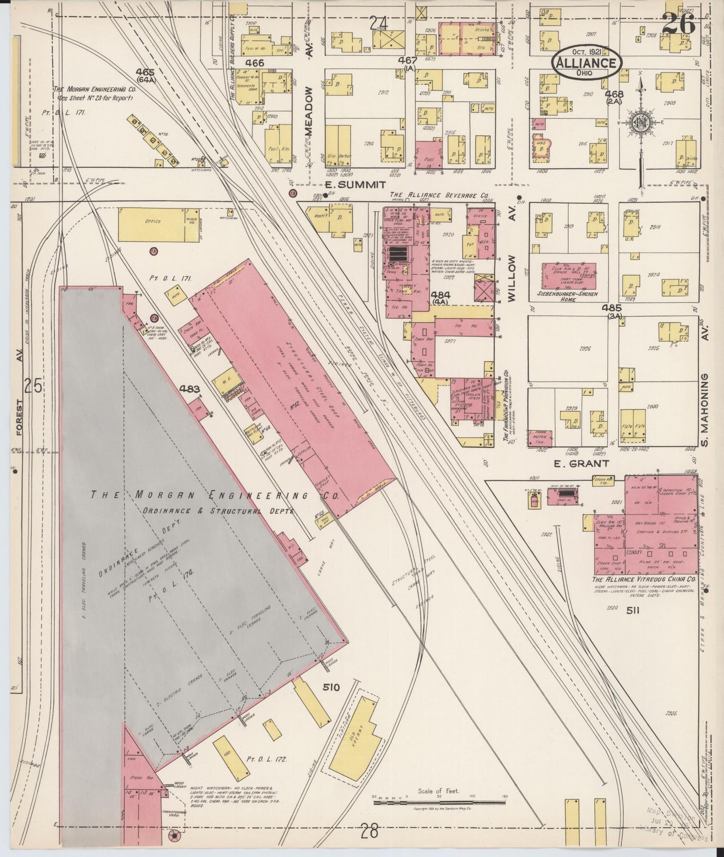 Sanborn Fire Insurance Map from Alliance, Stark County, Ohio (1921), Sheet #0026 - Historic Sanborn Fire Insurance Map Print, vintage old map wall art, antique decor, genealogy gift, Ohio Ohio map