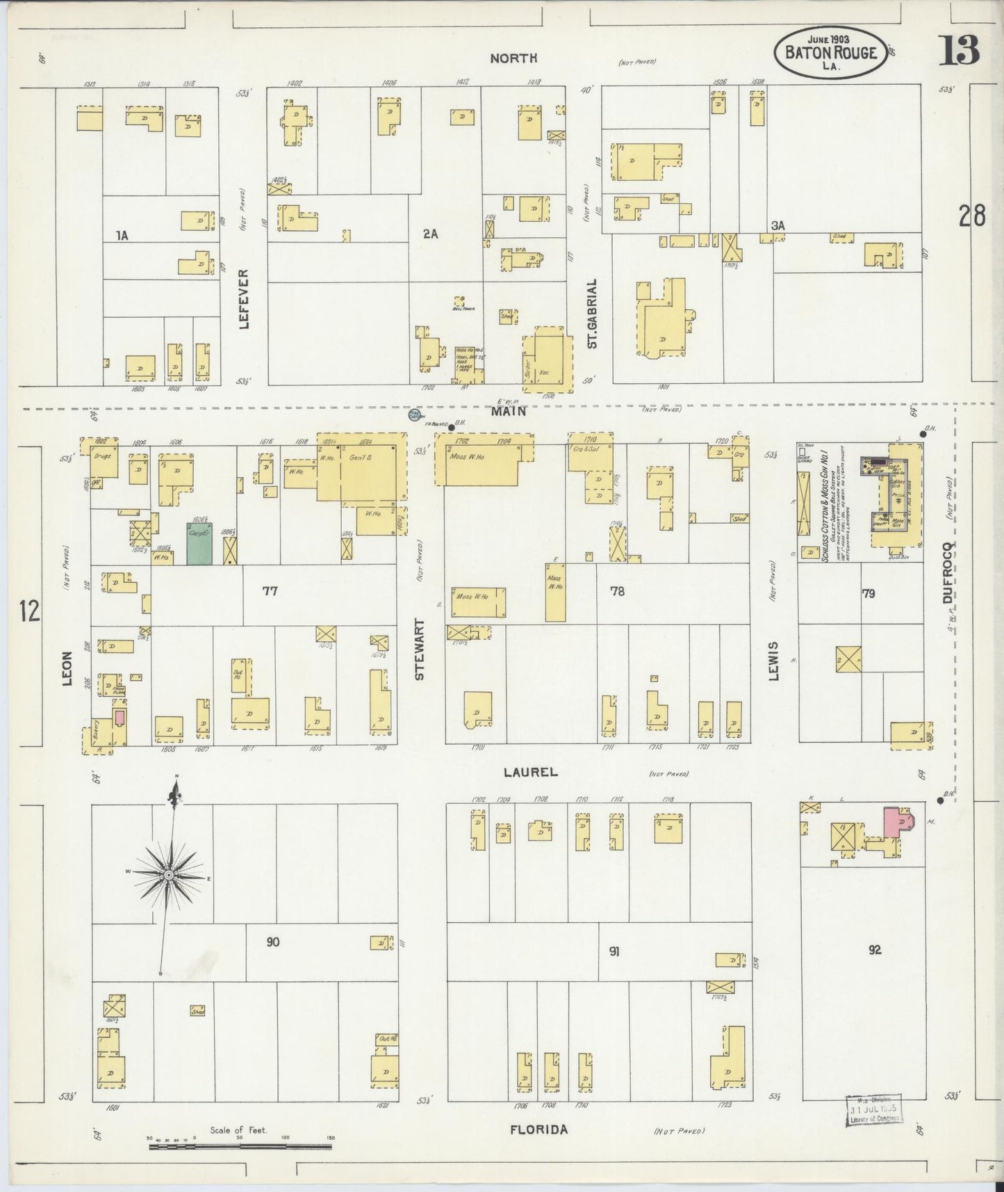 Sanborn Fire Insurance Map from Baton Rouge, East Baton Rouge Parish, Louisiana (1903), Sheet #0013 - Historic Sanborn Fire Insurance Map Print, vintage old map wall art, antique decor, genealogy gift, Louisiana Louisiana map