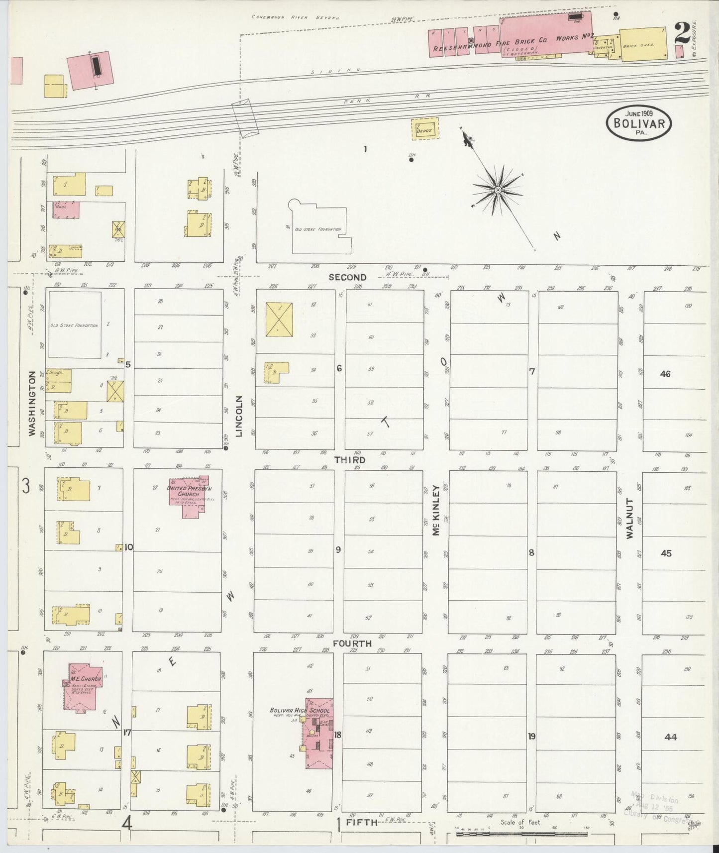Sanborn Fire Insurance Map from Bolivar, Westmoreland County, Pennsylvania (1909), Sheet #0002 - Historic Sanborn Fire Insurance Map Print, vintage old map wall art, antique decor, genealogy gift, Indiana Indiana map