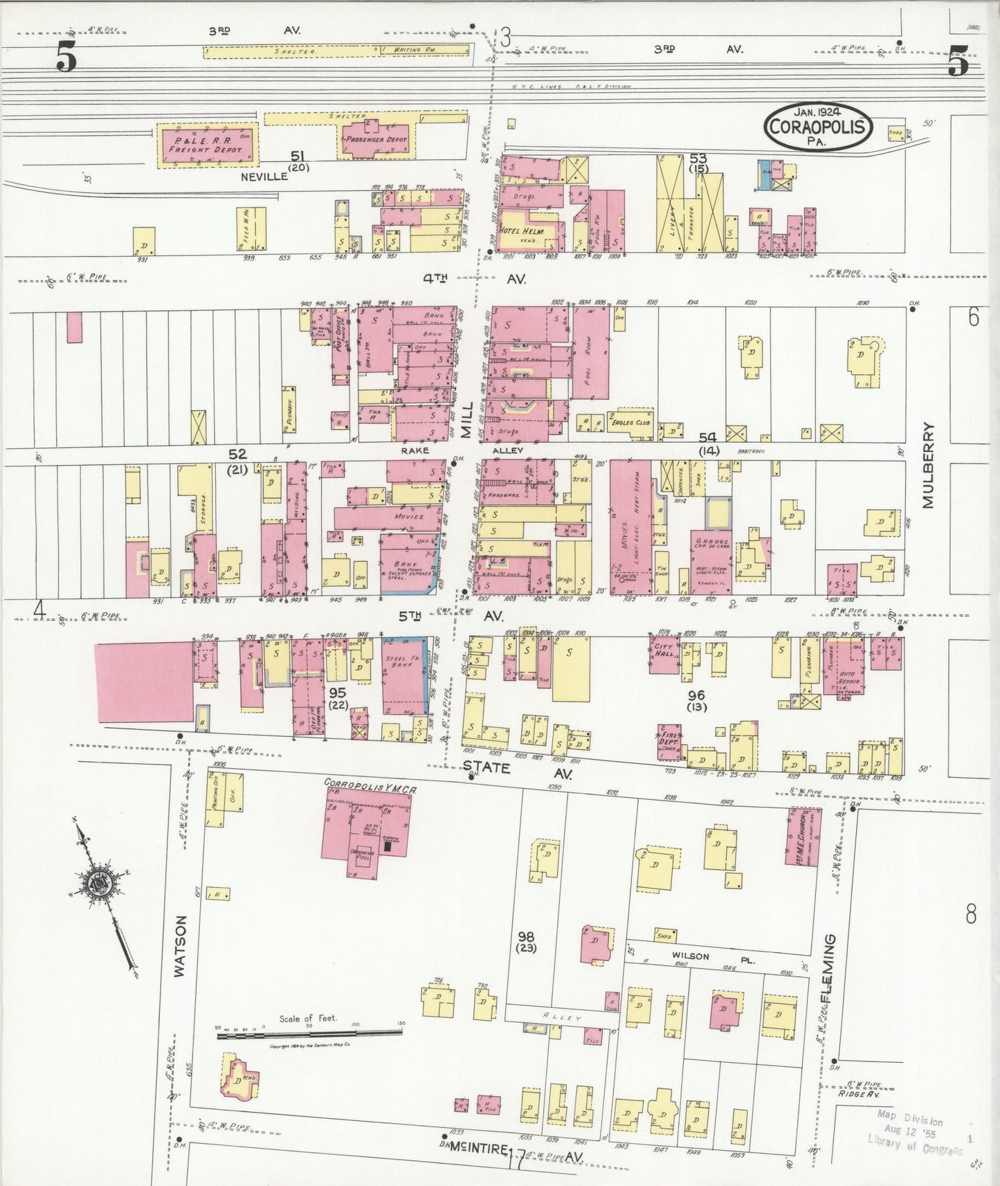 Sanborn Fire Insurance Map from Coraopolis, Allegheny County, Pennsylvania (1924), Sheet #0005 - Historic Sanborn Fire Insurance Map Print, vintage old map wall art, antique decor, genealogy gift, Pennsylvania Pennsylvania map