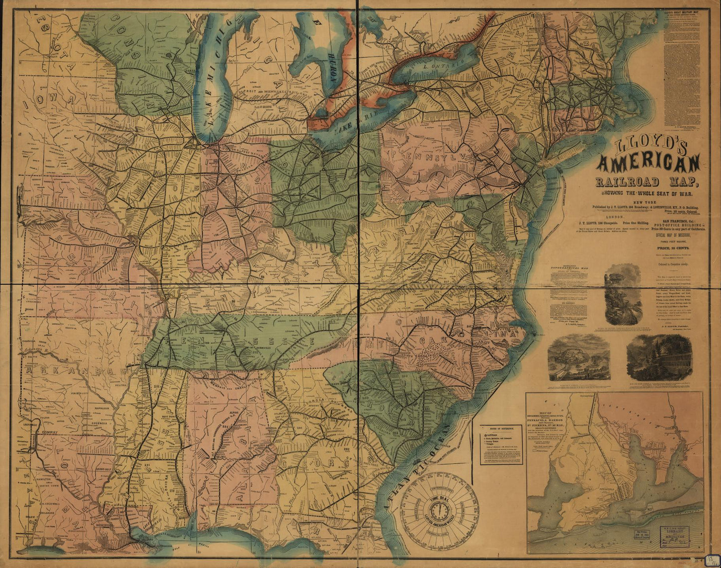 Lloyd's American railroad map, showing the whole seat of the war. Civil War Map (1861) - Historic Battlefield Map Reprint