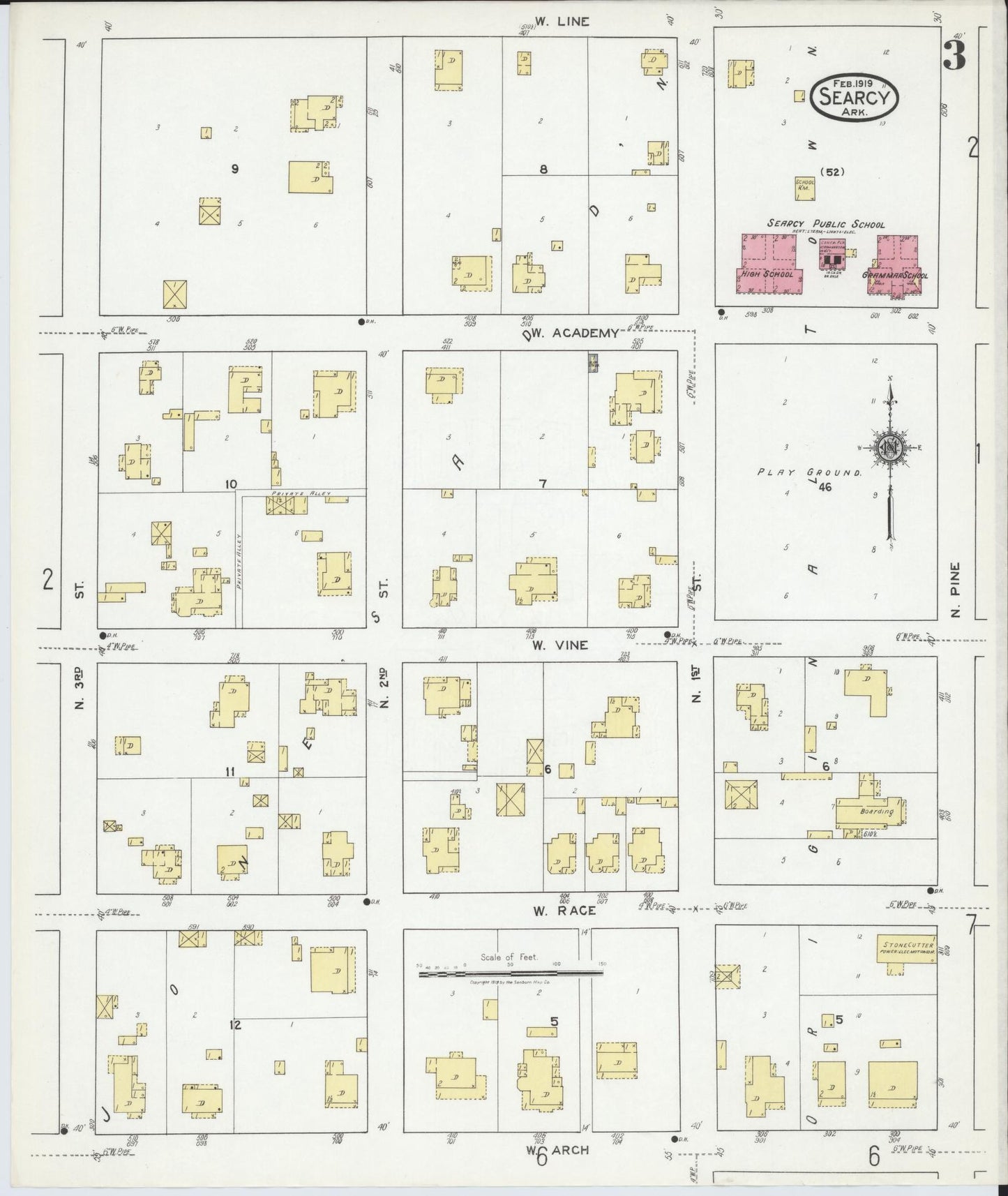Sanborn Fire Insurance Map from Searcy, White County, Arkansas (1919), Sheet #0003 - Historic Sanborn Fire Insurance Map Print, vintage old map wall art, antique decor, genealogy gift, Arkansas Arkansas map