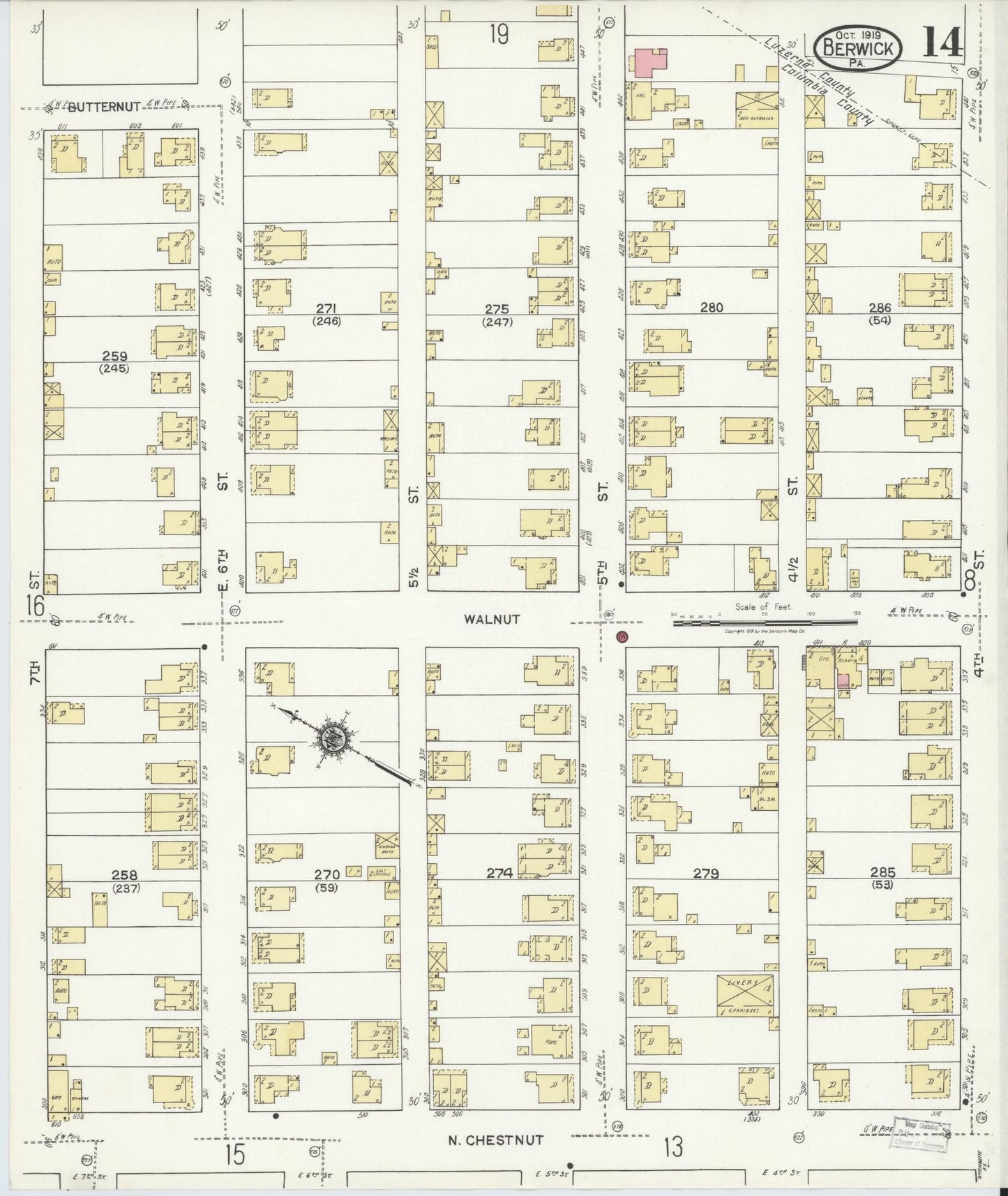 Sanborn Fire Insurance Map from Berwick, Columbia County, Pennsylvania (1918), Sheet #0014 - Historic Sanborn Fire Insurance Map Print, vintage old map wall art, antique decor, genealogy gift, Pennsylvania Pennsylvania map