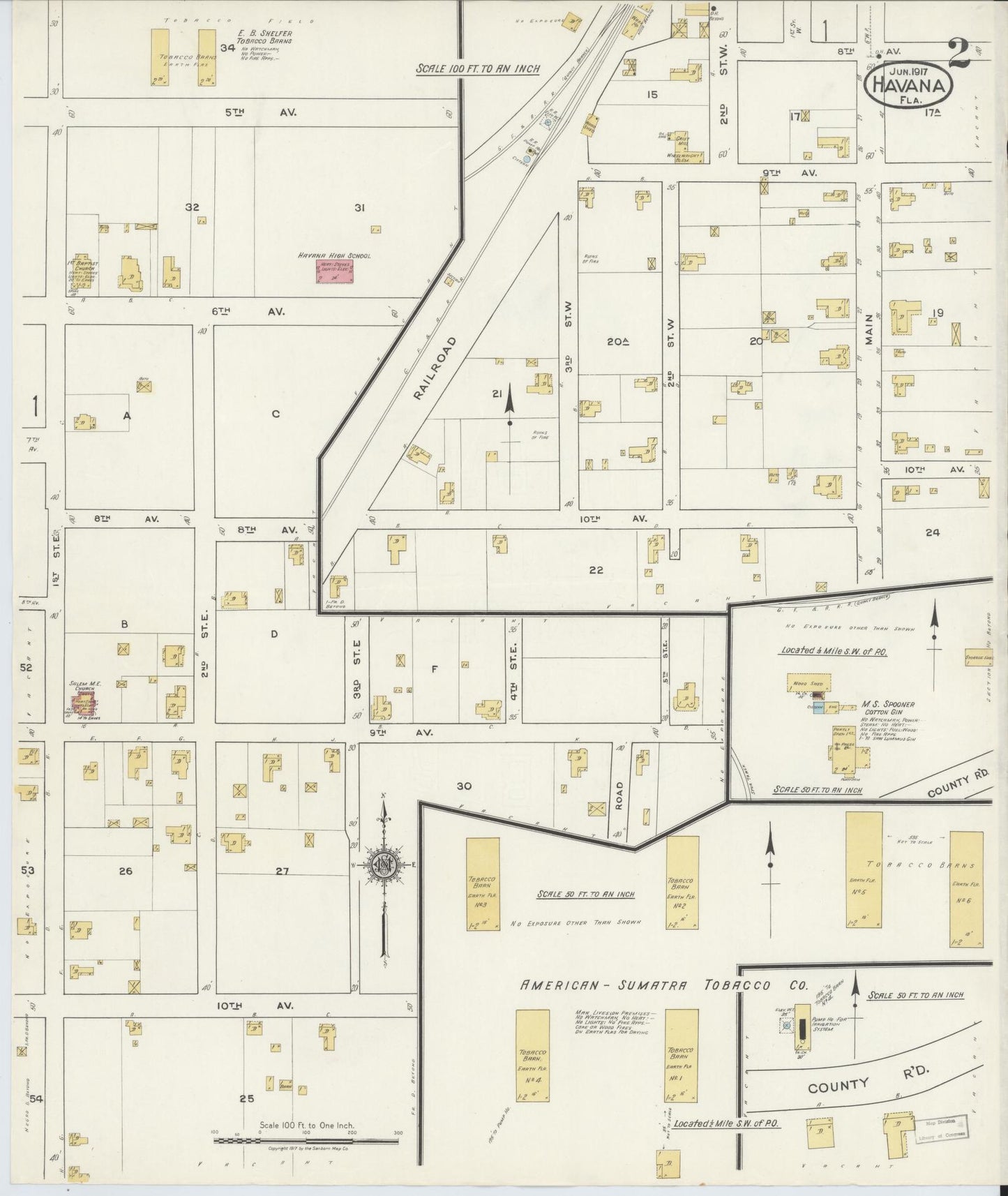 Sanborn Fire Insurance Map from Havana, Gadsden County, Florida (1917), Sheet #0002 - Historic Sanborn Fire Insurance Map Print, vintage old map wall art, antique decor, genealogy gift, Florida Florida map