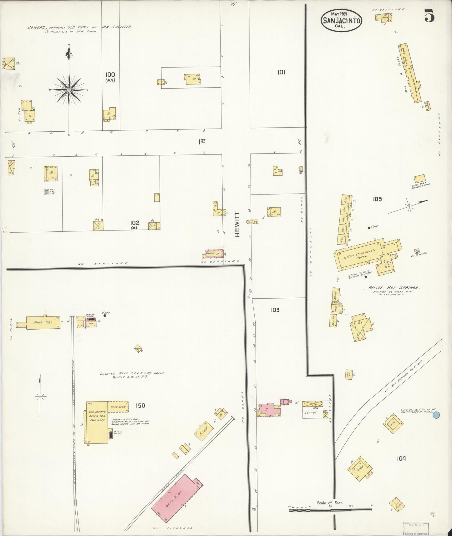 Sanborn Fire Insurance Map from San Jacinto, Riverside County, California (1907), Sheet #0005 - Complete Map Set gallery image, historic Sanborn map, vintage wall art, California California