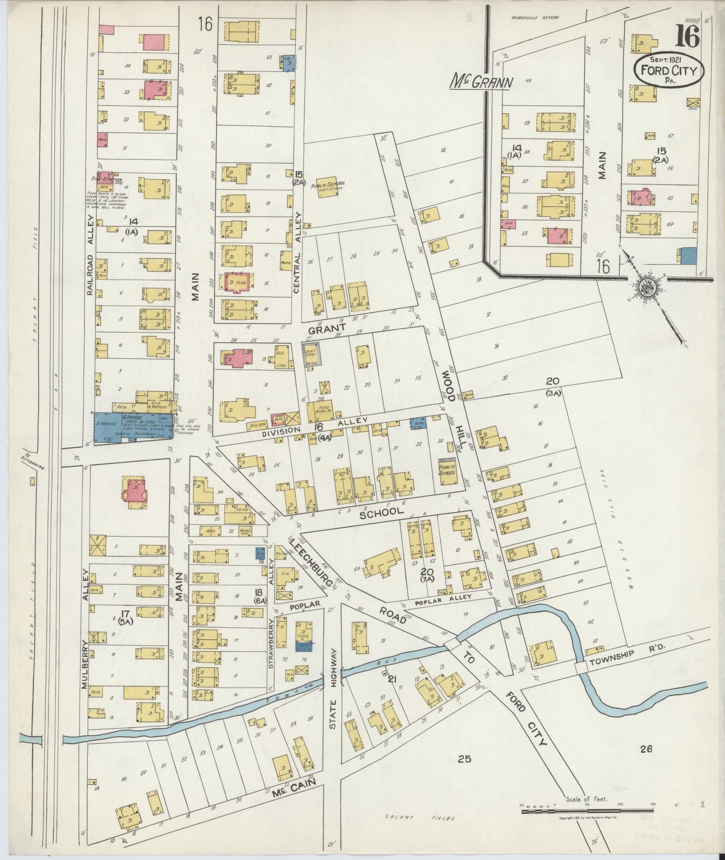 Sanborn Fire Insurance Map from Ford City, Armstrong County, Pennsylvania (1921), Sheet #0016 - Historic Sanborn Fire Insurance Map Print, vintage old map wall art, antique decor, genealogy gift, Pennsylvania Pennsylvania map
