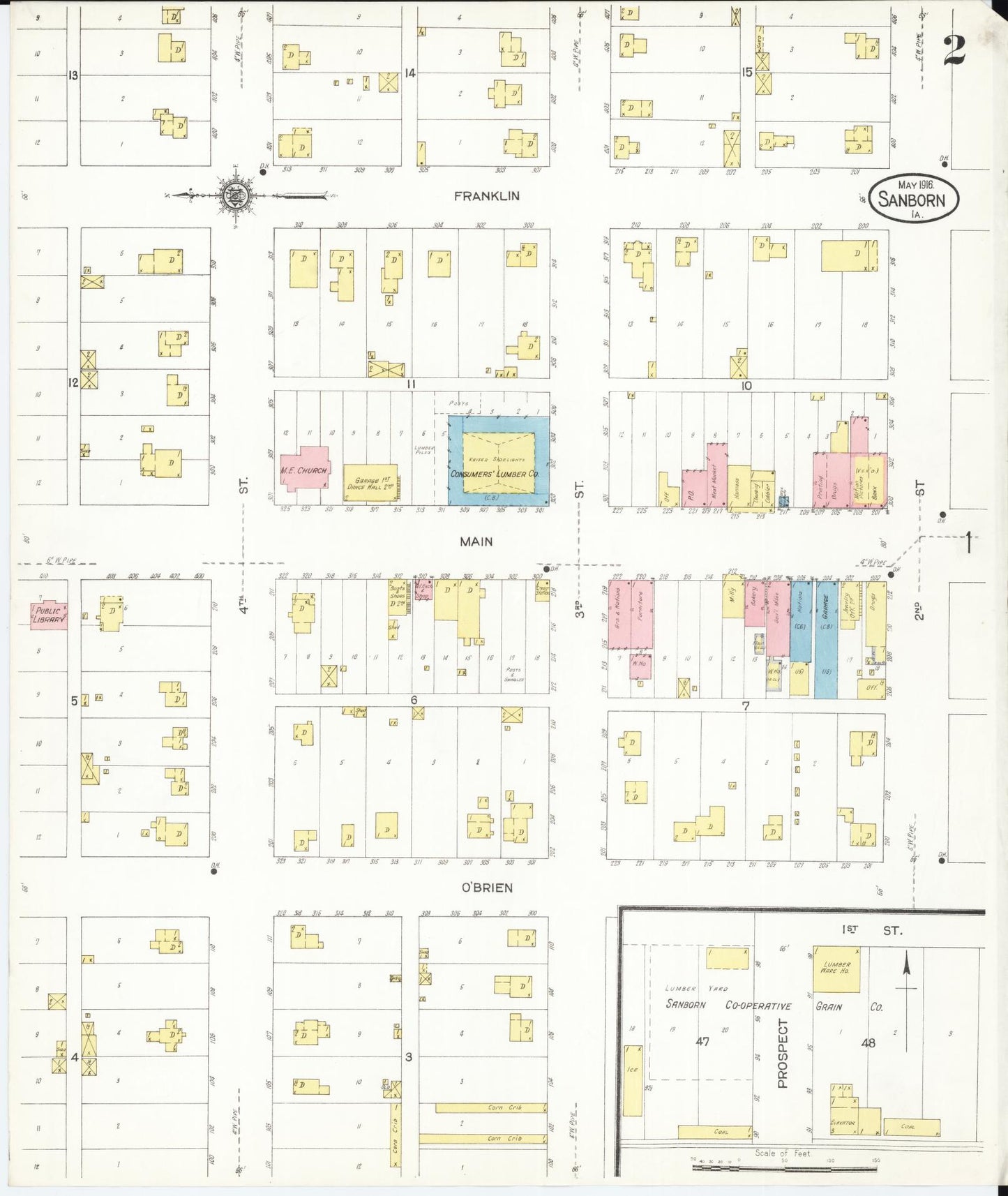 Sanborn Fire Insurance Map from Sanborn, O'Brien County, Iowa (1916), Sheet #0002 - Historic Sanborn Fire Insurance Map Print