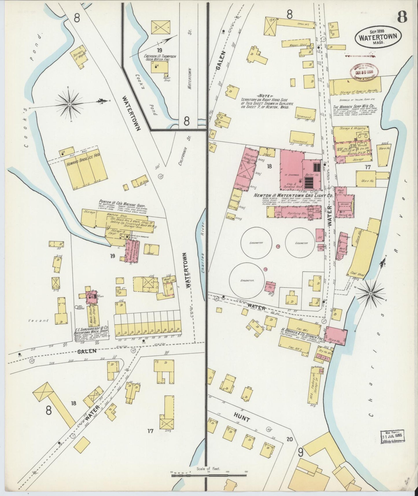 Sanborn Fire Insurance Map from Watertown, Middlesex County, Massachusetts (1899), Sheet #0008 - Historic Sanborn Fire Insurance Map Print, vintage old map wall art, antique decor, genealogy gift, Massachusetts Massachusetts map