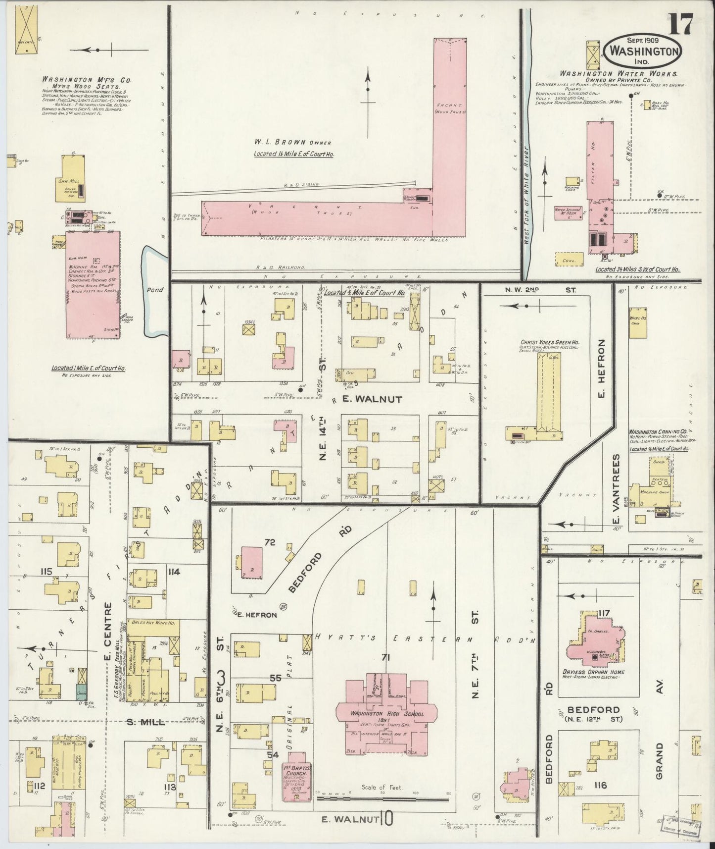 Sanborn Fire Insurance Map from Washington, Daviess County, Indiana (1909), Sheet #0017 - Complete Map Set gallery image, historic Sanborn map, vintage wall art, Indiana Indiana