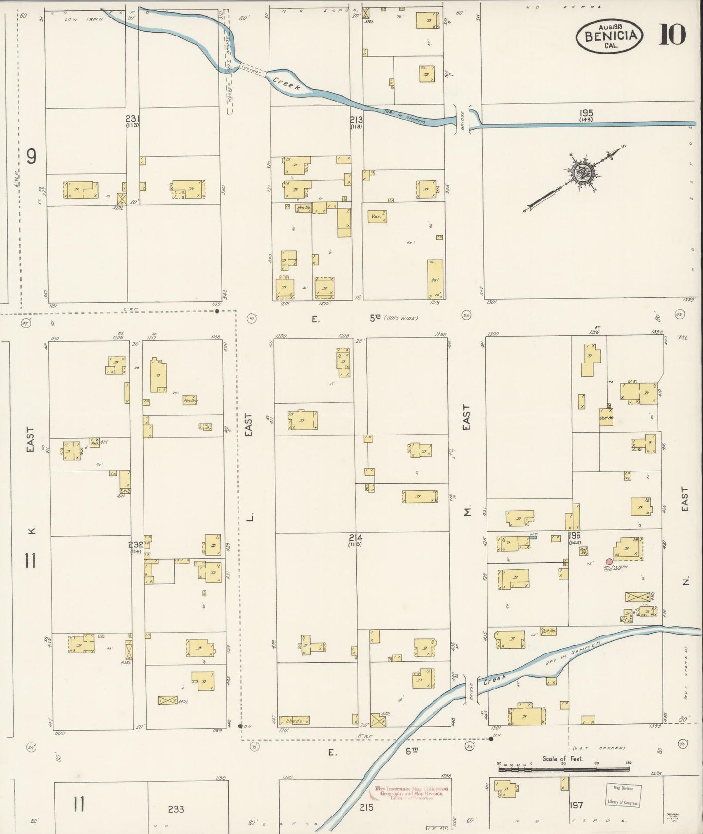 Sanborn Fire Insurance Map from Benicia, Solano County, California (1913), Sheet #0010 - Historic Sanborn Fire Insurance Map Print, vintage old map wall art, antique decor, genealogy gift, California California map