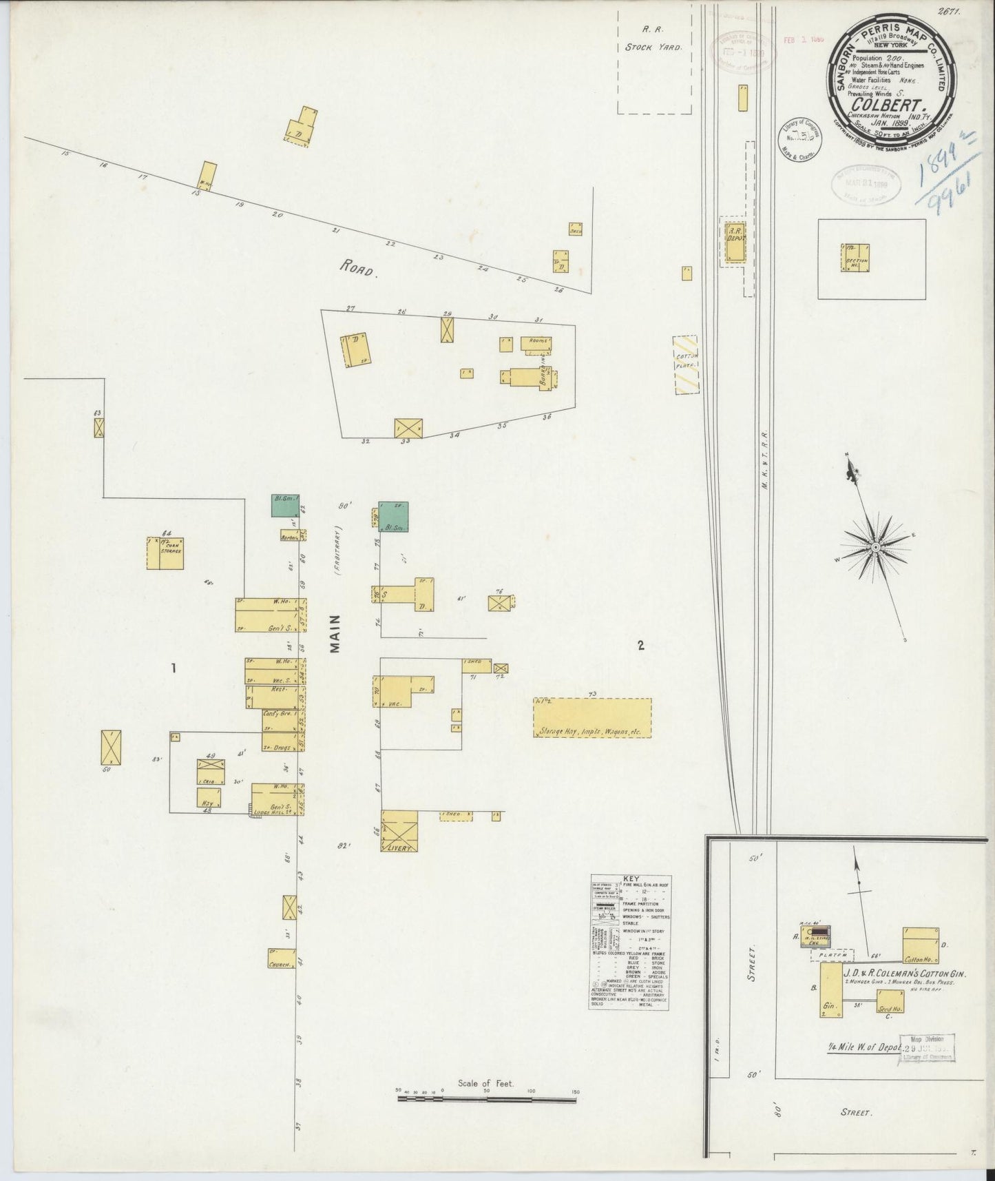 Sanborn Fire Insurance Map from Colbert, Bryan County, Oklahoma (1899), Sheet #0001 - Historic Sanborn Fire Insurance Map Print, vintage old map wall art, antique decor, genealogy gift, Oklahoma Oklahoma map