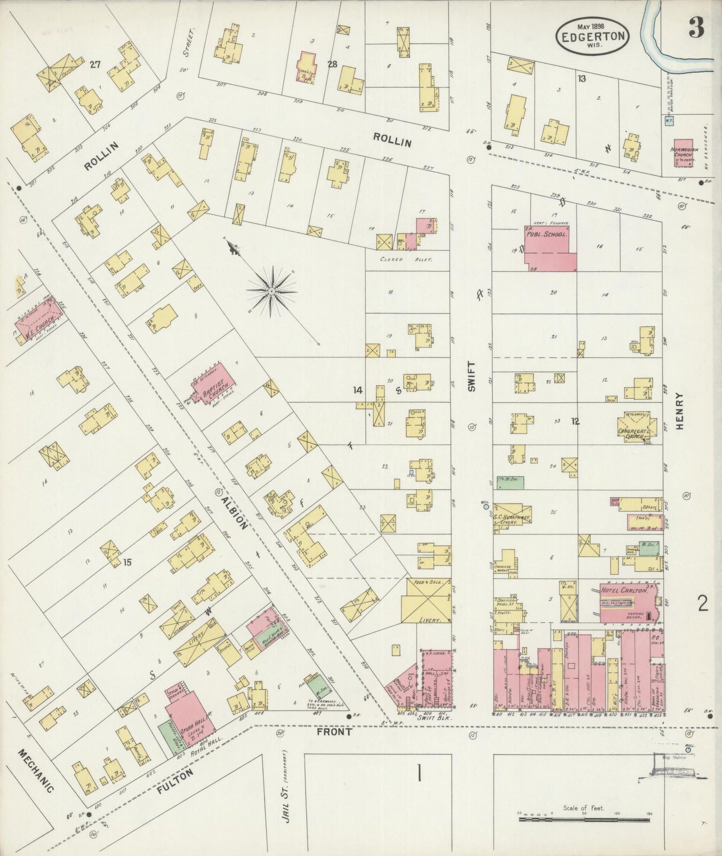 Sanborn Fire Insurance Map from Edgerton, Rock County, Wisconsin (1898), Sheet #0003 - Historic Sanborn Fire Insurance Map Print, vintage old map wall art, antique decor, genealogy gift, Wisconsin Wisconsin map