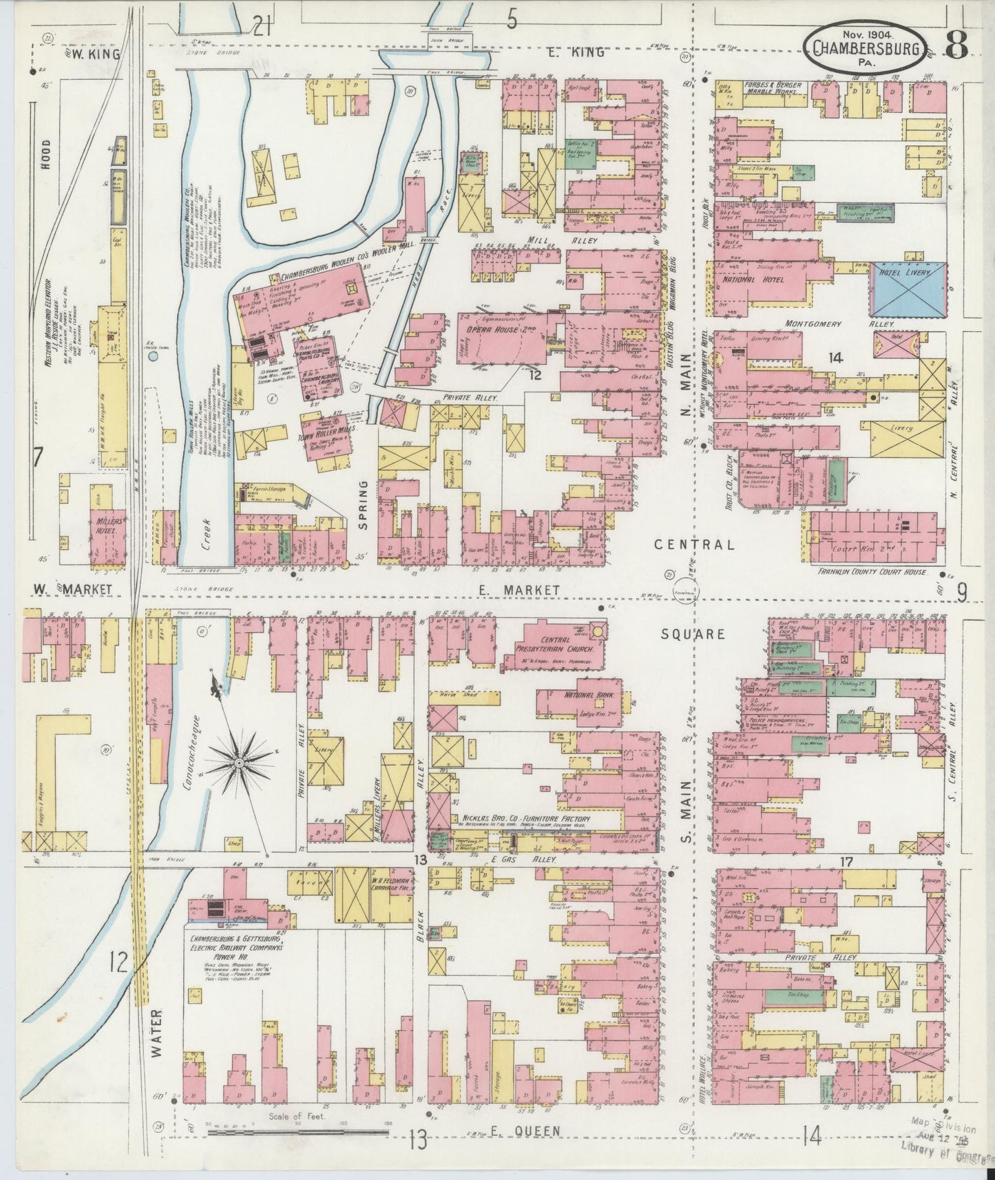 Sanborn Fire Insurance Map from Chambersburg, Franklin County, Pennsylvania (1904), Sheet #0008 - Historic Sanborn Fire Insurance Map Print, vintage old map wall art, antique decor, genealogy gift, Pennsylvania Pennsylvania map