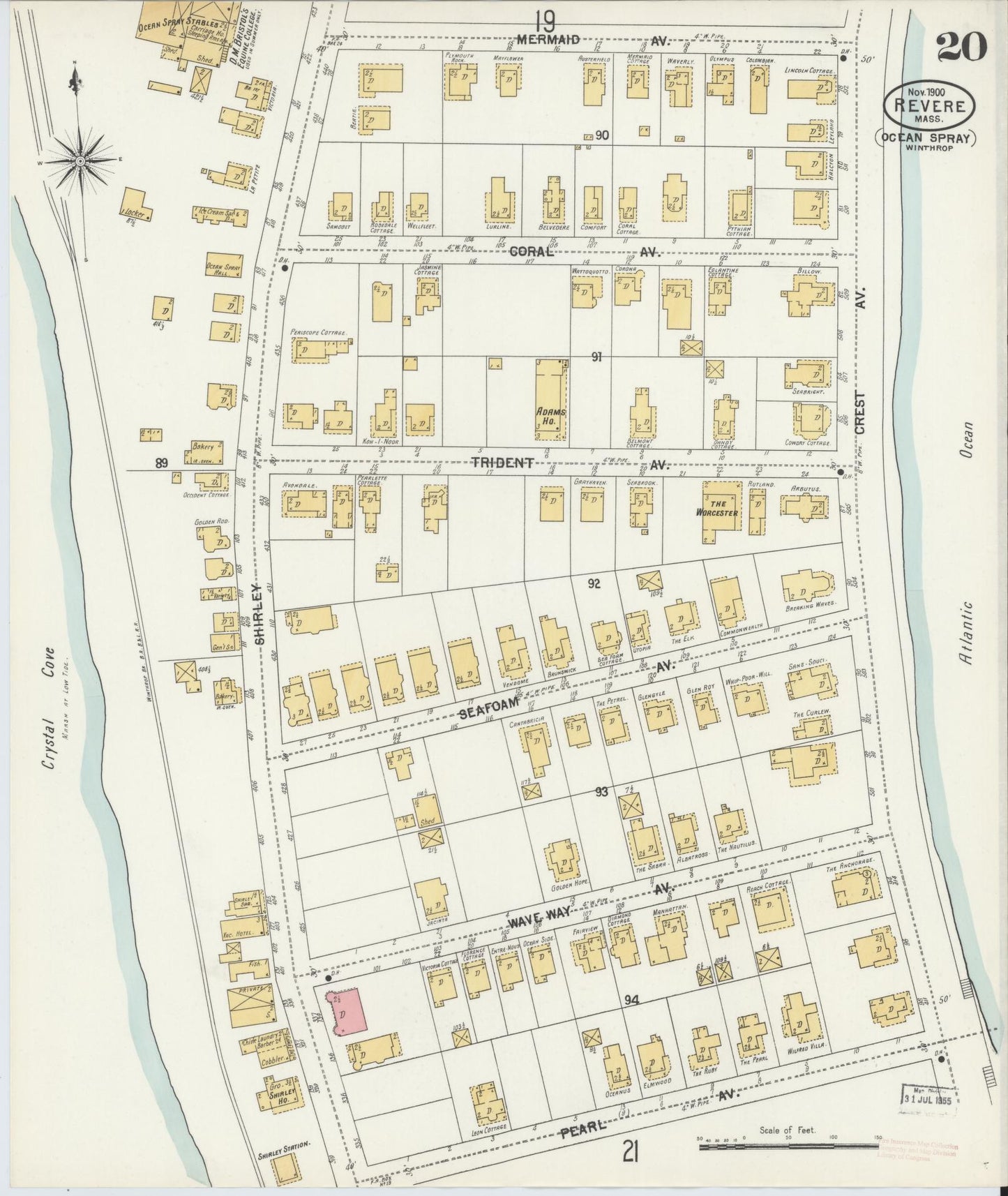 Sanborn Fire Insurance Map from Revere, Suffolk County, Massachusetts (1900), Sheet #0020 - Historic Sanborn Fire Insurance Map Print, vintage old map wall art, antique decor, genealogy gift, Massachusetts Massachusetts map