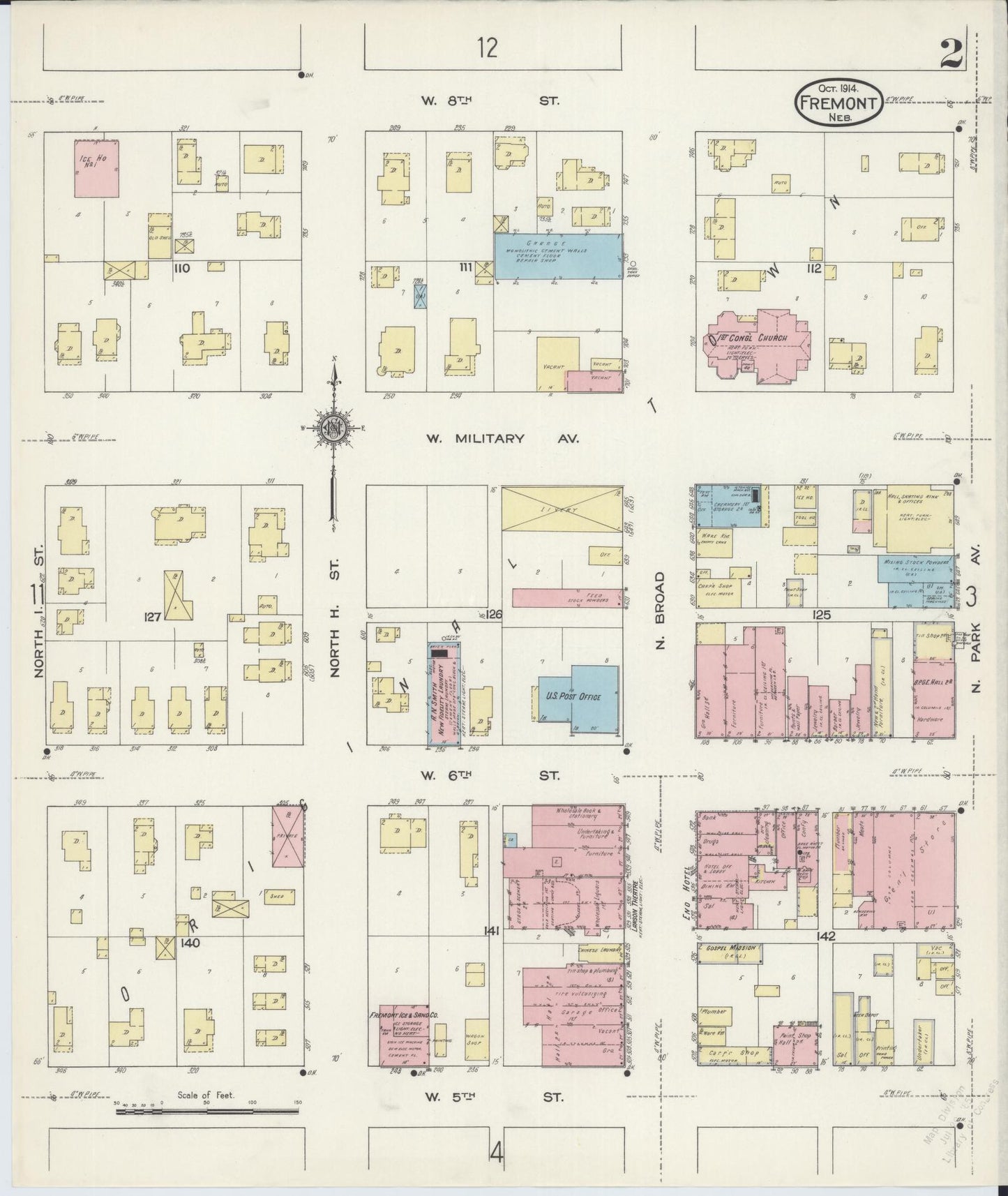 Sanborn Fire Insurance Map from Fremont, Dodge County, Nebraska (1914), Sheet #0002 - Historic Sanborn Fire Insurance Map Print, vintage old map wall art, antique decor, genealogy gift, Nebraska Nebraska map