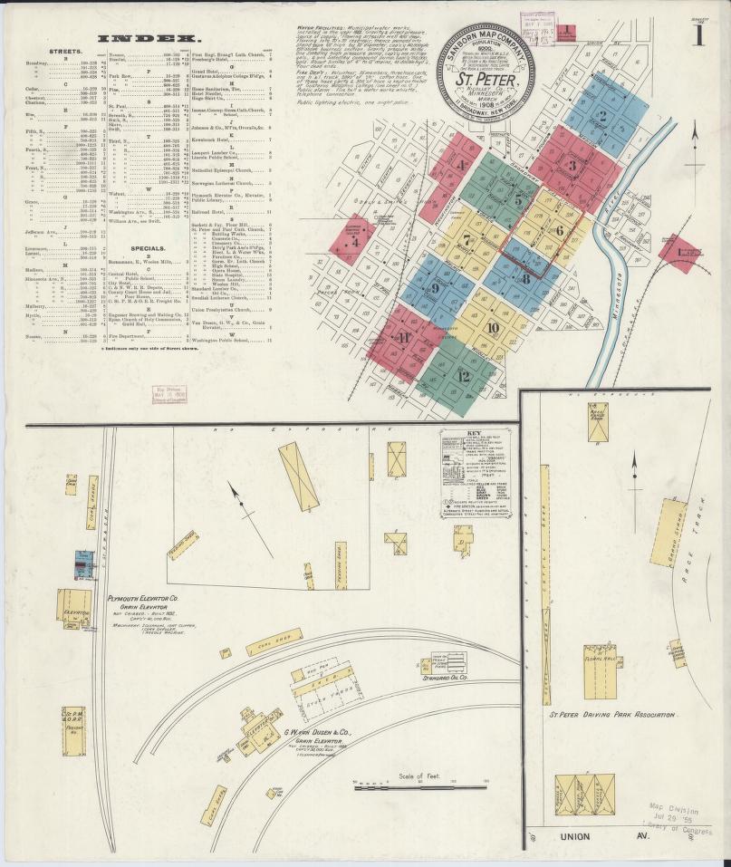 Sanborn Fire Insurance Map from Saint Peter, Nicollet County, Minnesota. (1908) – Map View