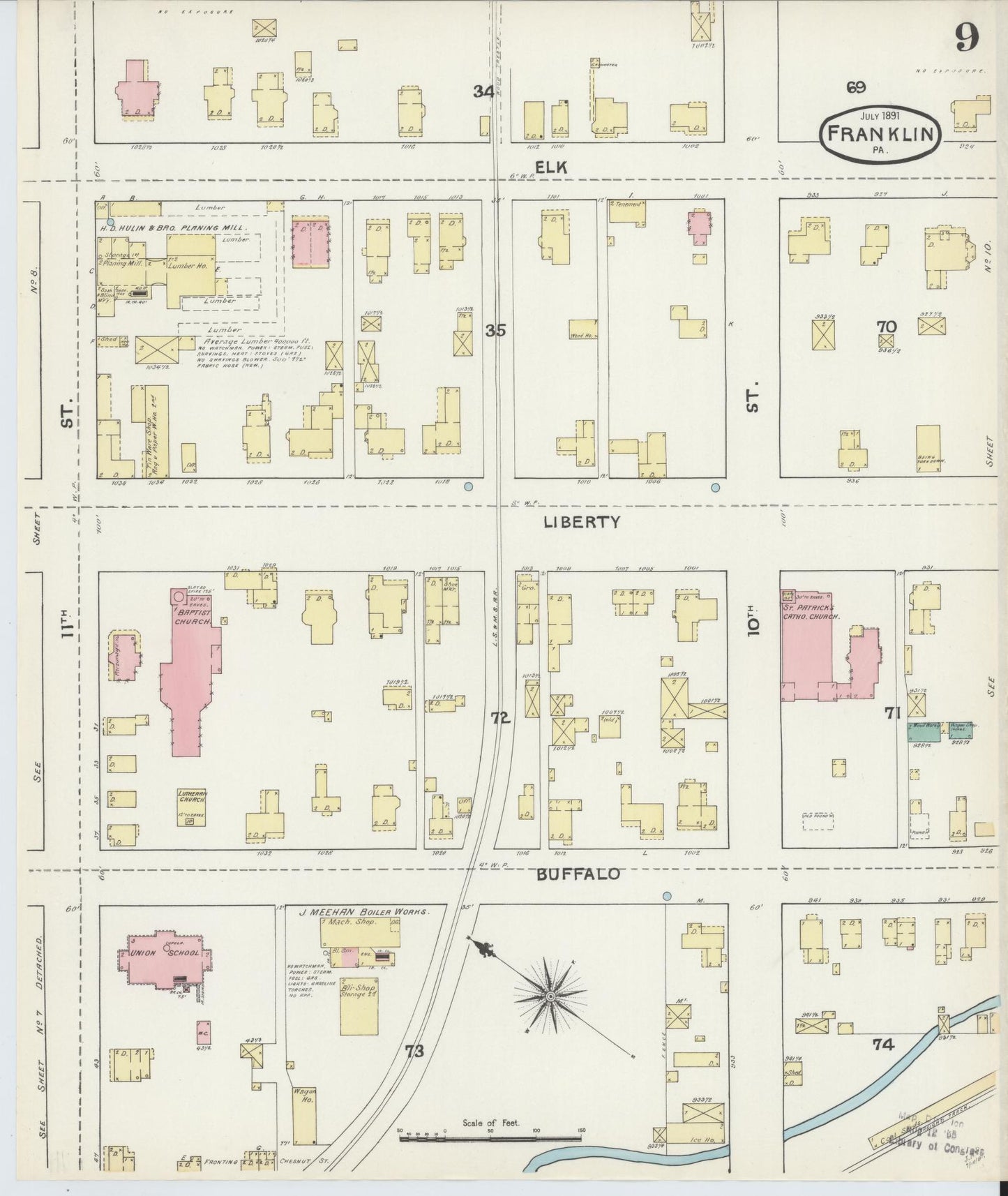Sanborn Fire Insurance Map from Franklin, Venango County, Pennsylvania (1891), Sheet #0009 - Historic Sanborn Fire Insurance Map Print, vintage old map wall art, antique decor, genealogy gift, Pennsylvania Pennsylvania map