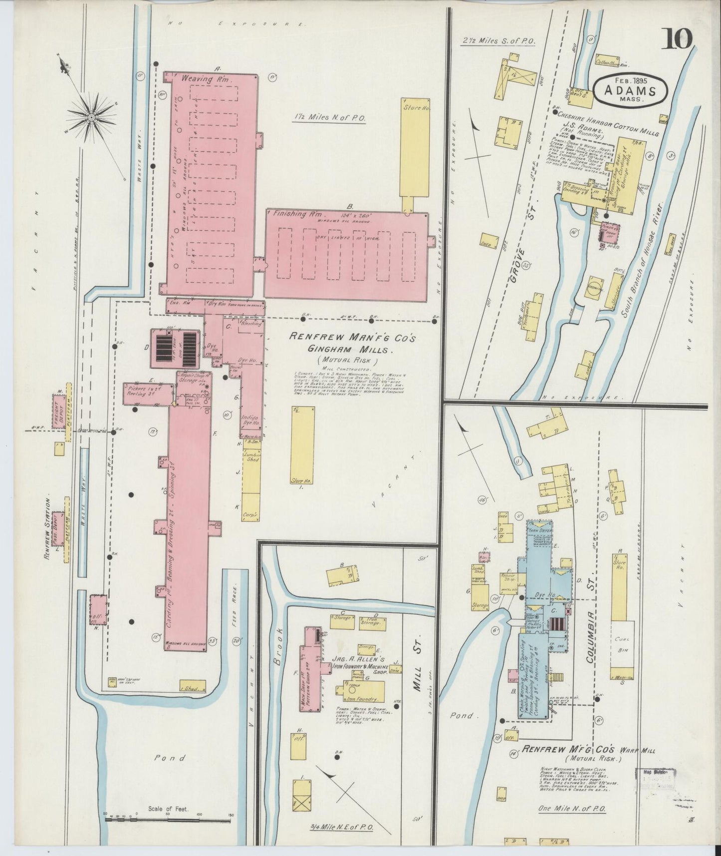 Sanborn Fire Insurance Map from Adams, Berkshire County, Massachusetts (1895), Sheet #0010 - Historic Sanborn Fire Insurance Map Print, vintage old map wall art, antique decor, genealogy gift, Massachusetts Massachusetts map