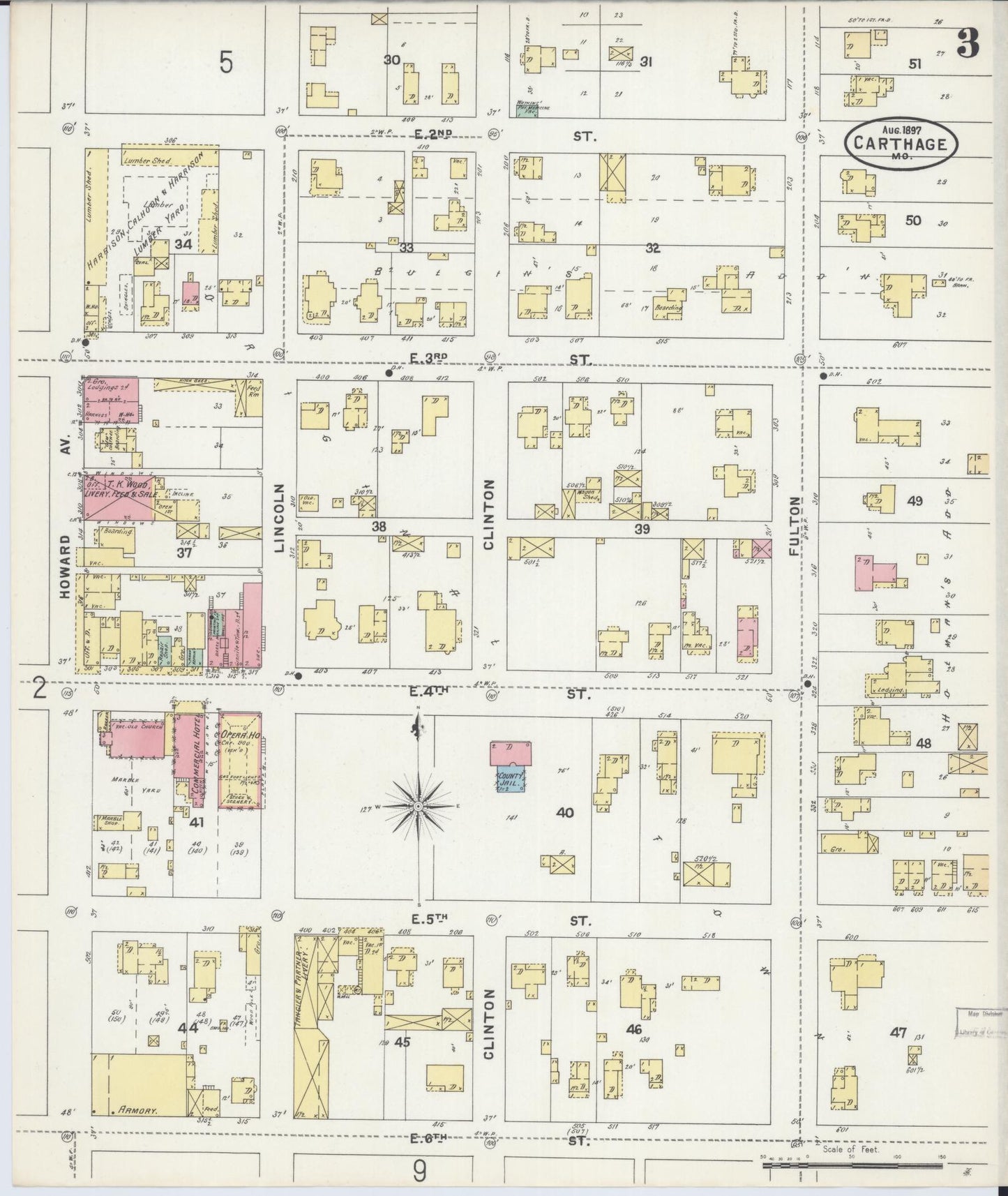 Sanborn Fire Insurance Map from Carthage, Jasper County, Missouri (1897), Sheet #0003 - Historic Sanborn Fire Insurance Map Print, vintage old map wall art, antique decor, genealogy gift, Missouri Missouri map