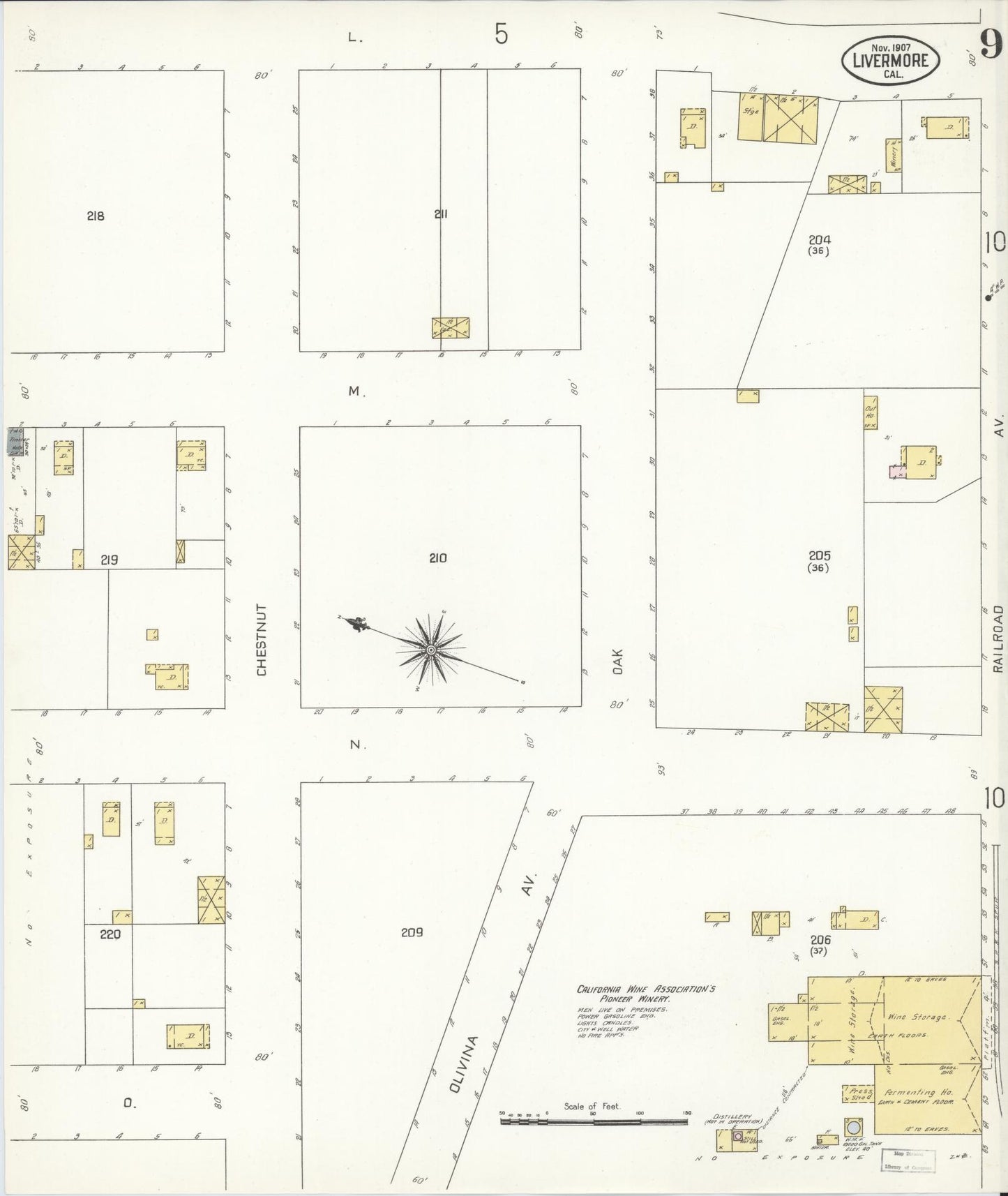 Sanborn Fire Insurance Map from Livermore, Alameda County, California (1907), Sheet #0009 - Historic Sanborn Fire Insurance Map Print, vintage old map wall art, antique decor, genealogy gift, California California map