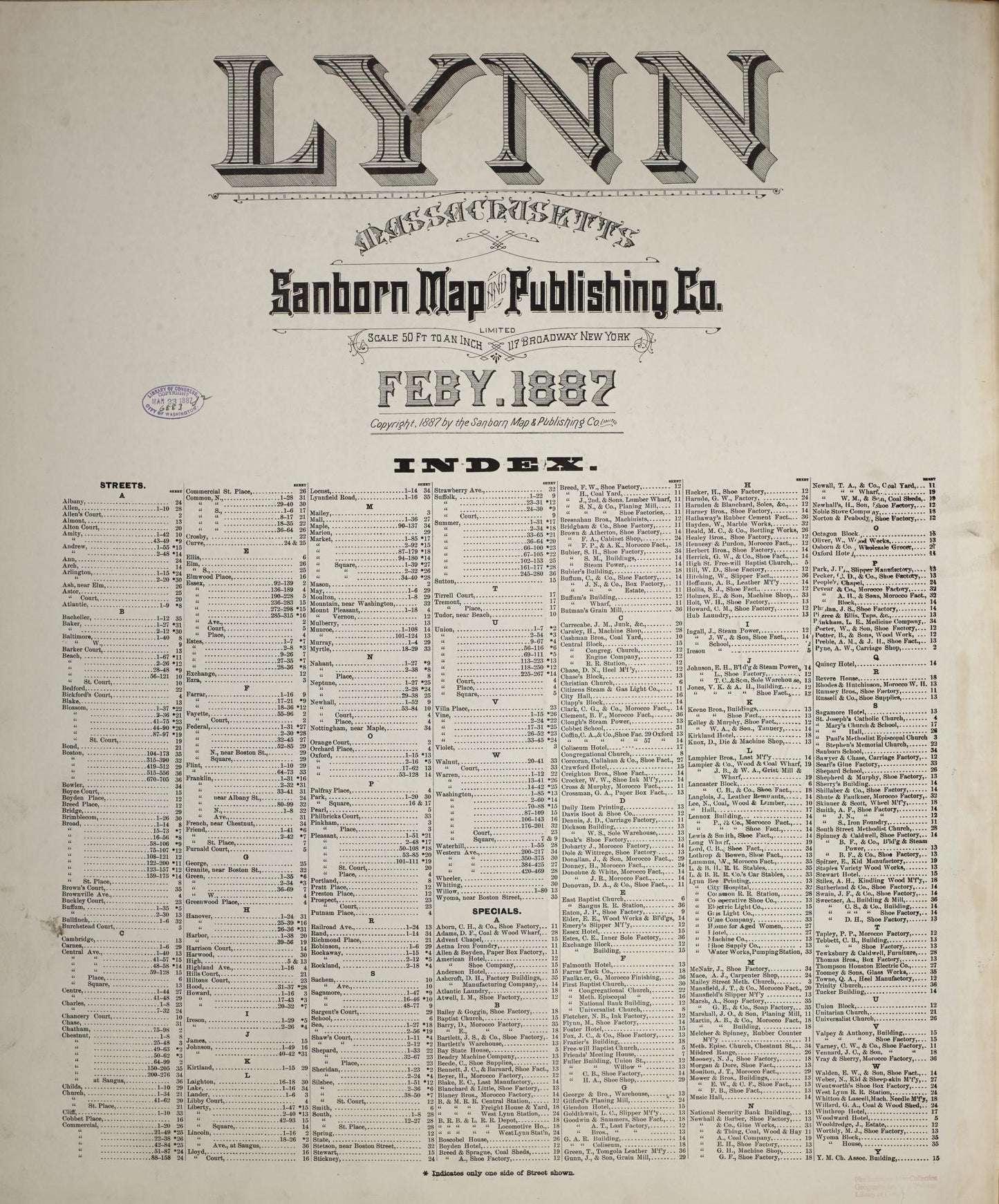 Sanborn Fire Insurance Map from Lynn, Essex County, Massachusetts. (1887) – Historic Sanborn Fire Insurance Map Print