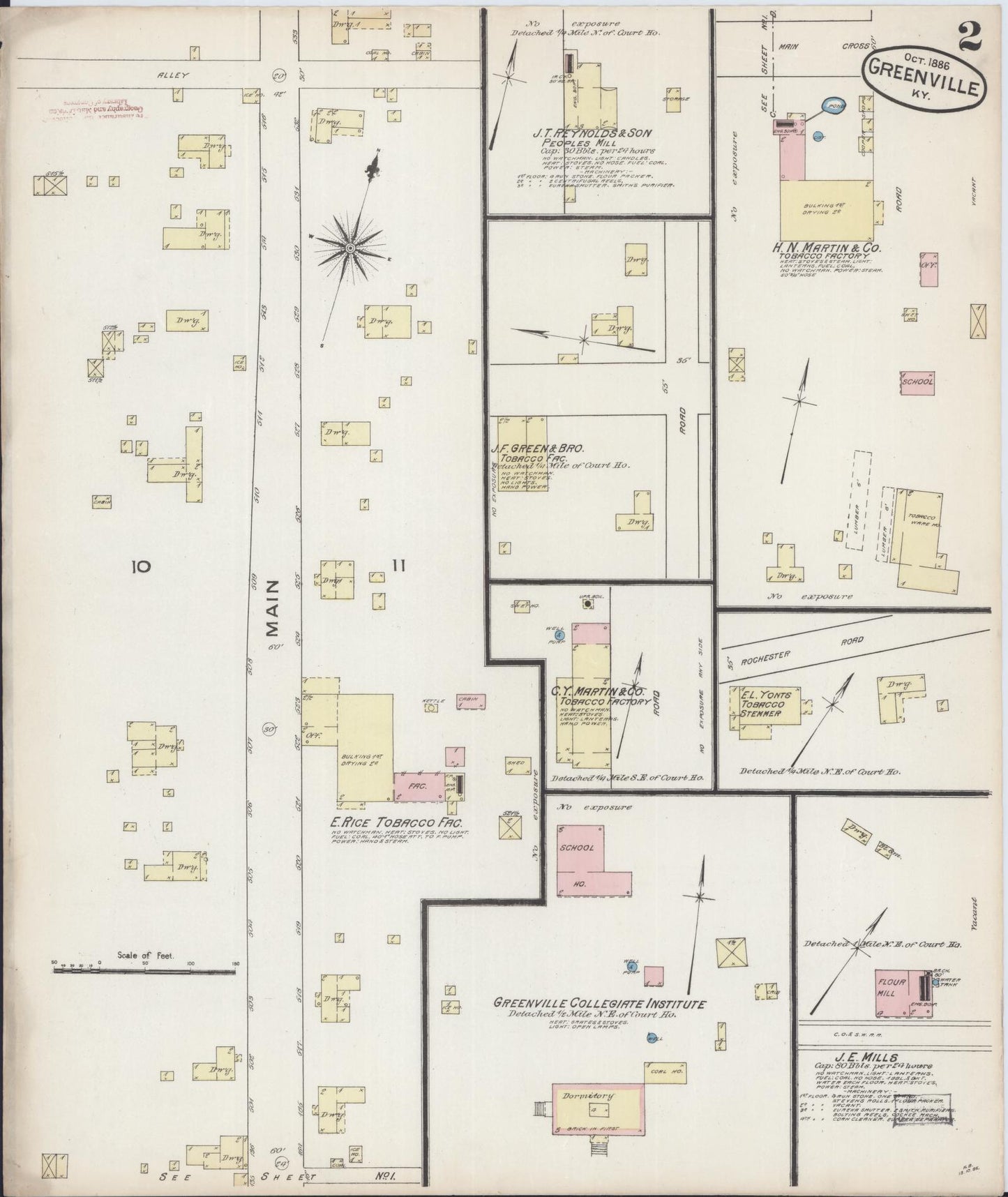 Sanborn Fire Insurance Map from Greenville, Muhlenberg County, Kentucky (1886), Sheet #0002 - Historic Sanborn Fire Insurance Map Print, vintage old map wall art, antique decor, genealogy gift, Kentucky Kentucky map