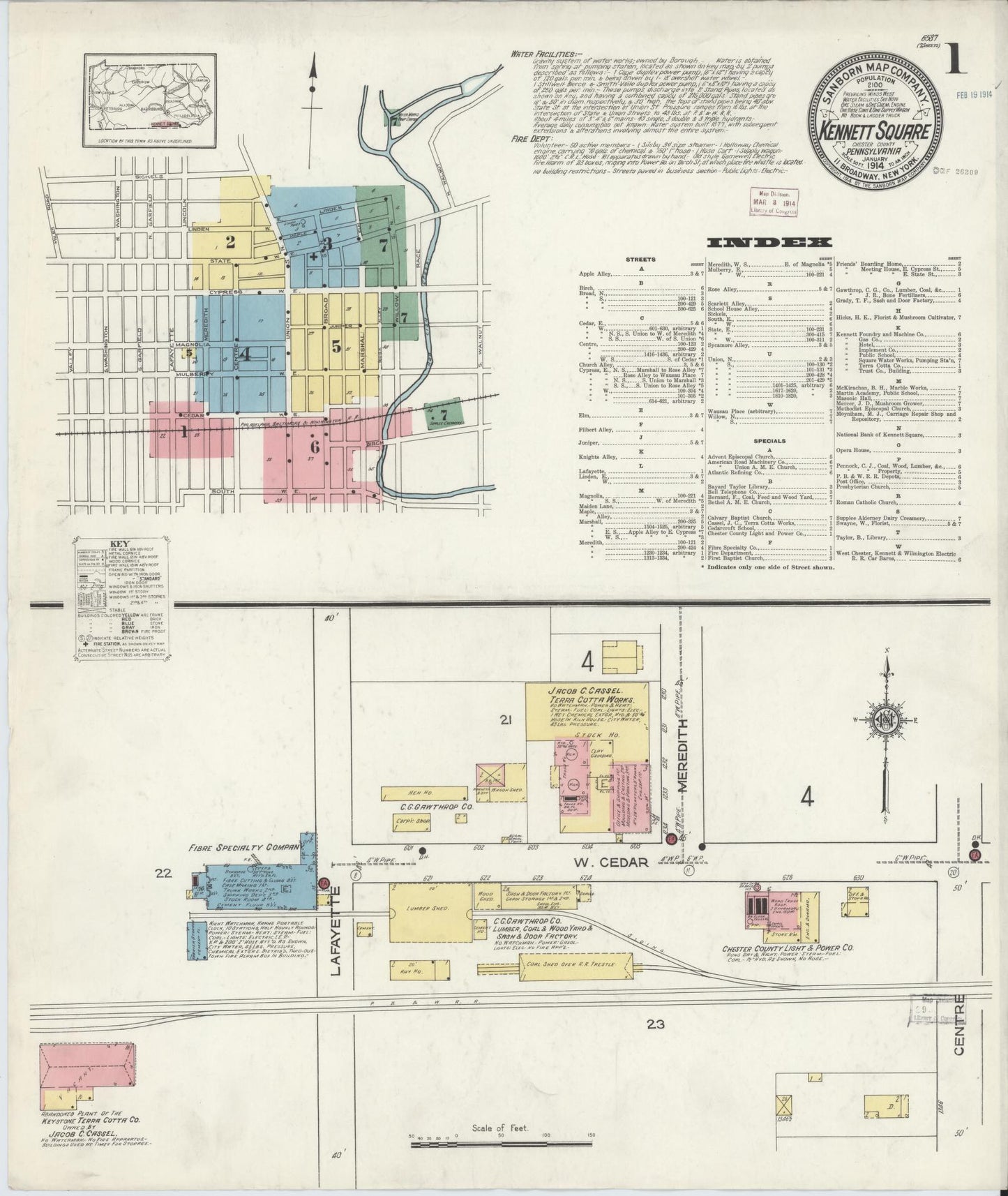 Sanborn Fire Insurance Map from Kennett Square, Chester County, Pennsylvania. (1914) – Historic Sanborn Fire Insurance Map Print