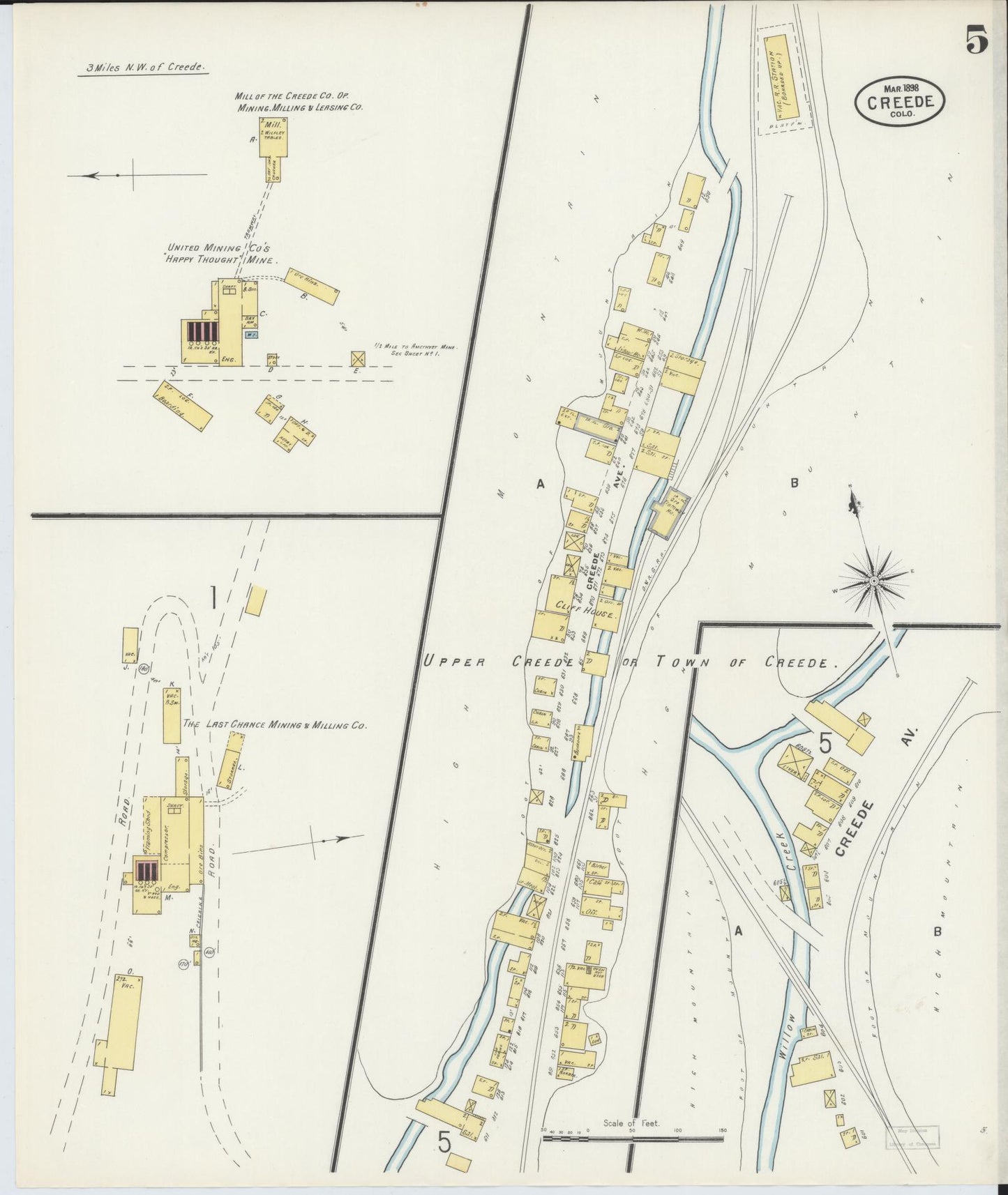 Sanborn Fire Insurance Map from Creede, Mineral County, Colorado (1898), Sheet #0005 - Historic Sanborn Fire Insurance Map Print, vintage old map wall art, antique decor, genealogy gift, Colorado Colorado map