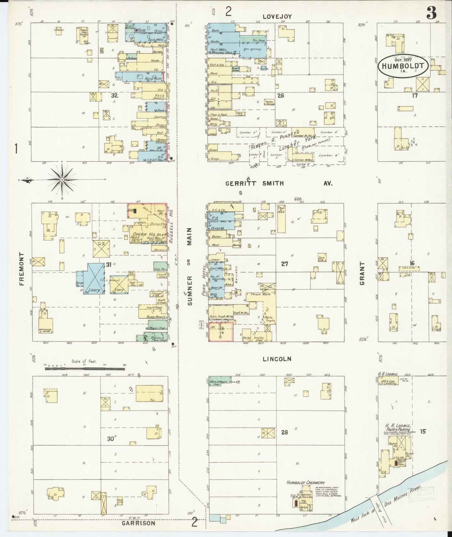 Sanborn Fire Insurance Map from Humboldt, Humboldt County, Iowa (1897), Sheet #0003 - Historic Sanborn Fire Insurance Map Print, vintage old map wall art
