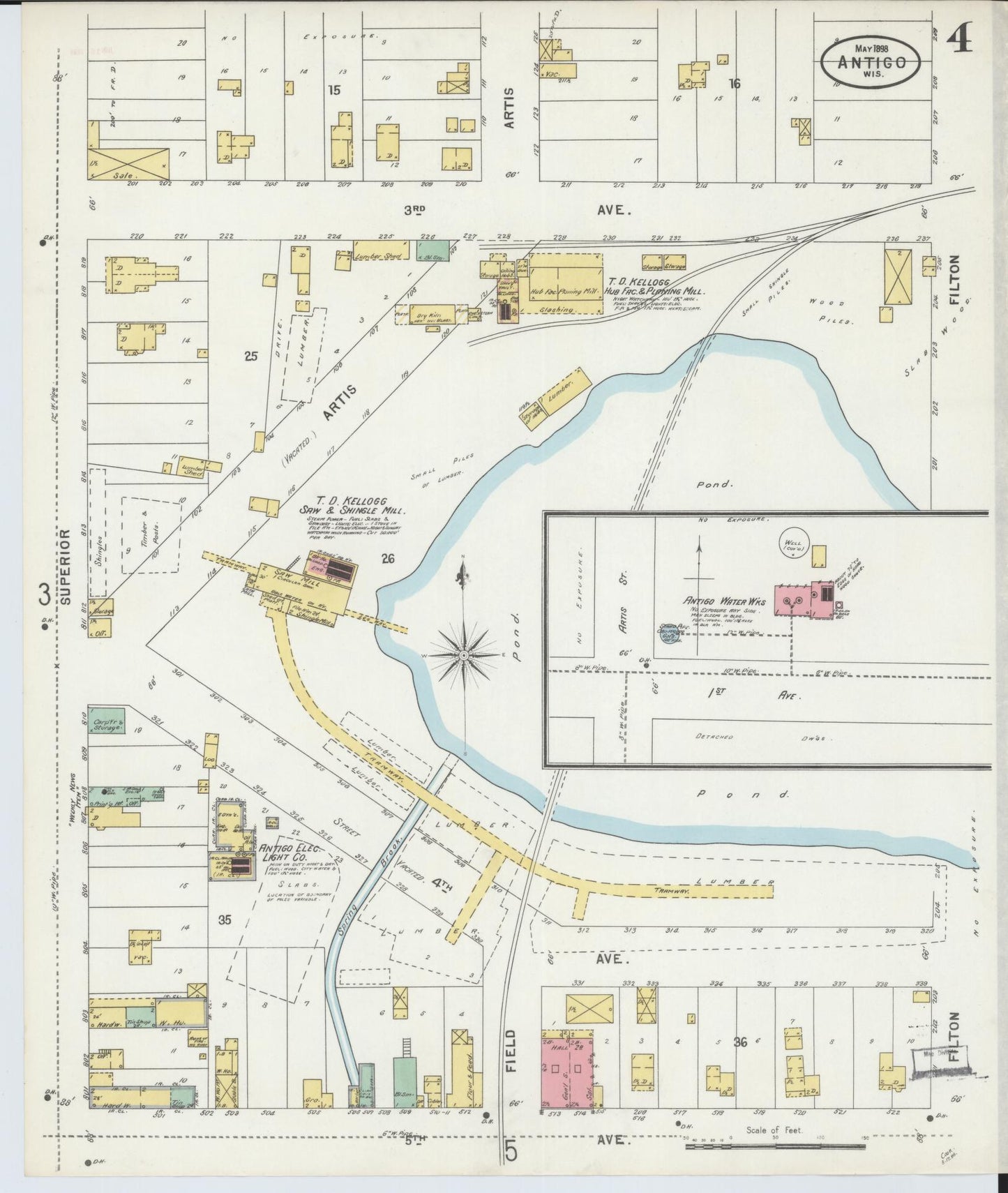 Sanborn Fire Insurance Map from Antigo, Langlade County, Wisconsin (1898), Sheet #0004 - Historic Sanborn Fire Insurance Map Print, vintage old map wall art, antique decor, genealogy gift, Wisconsin Wisconsin map