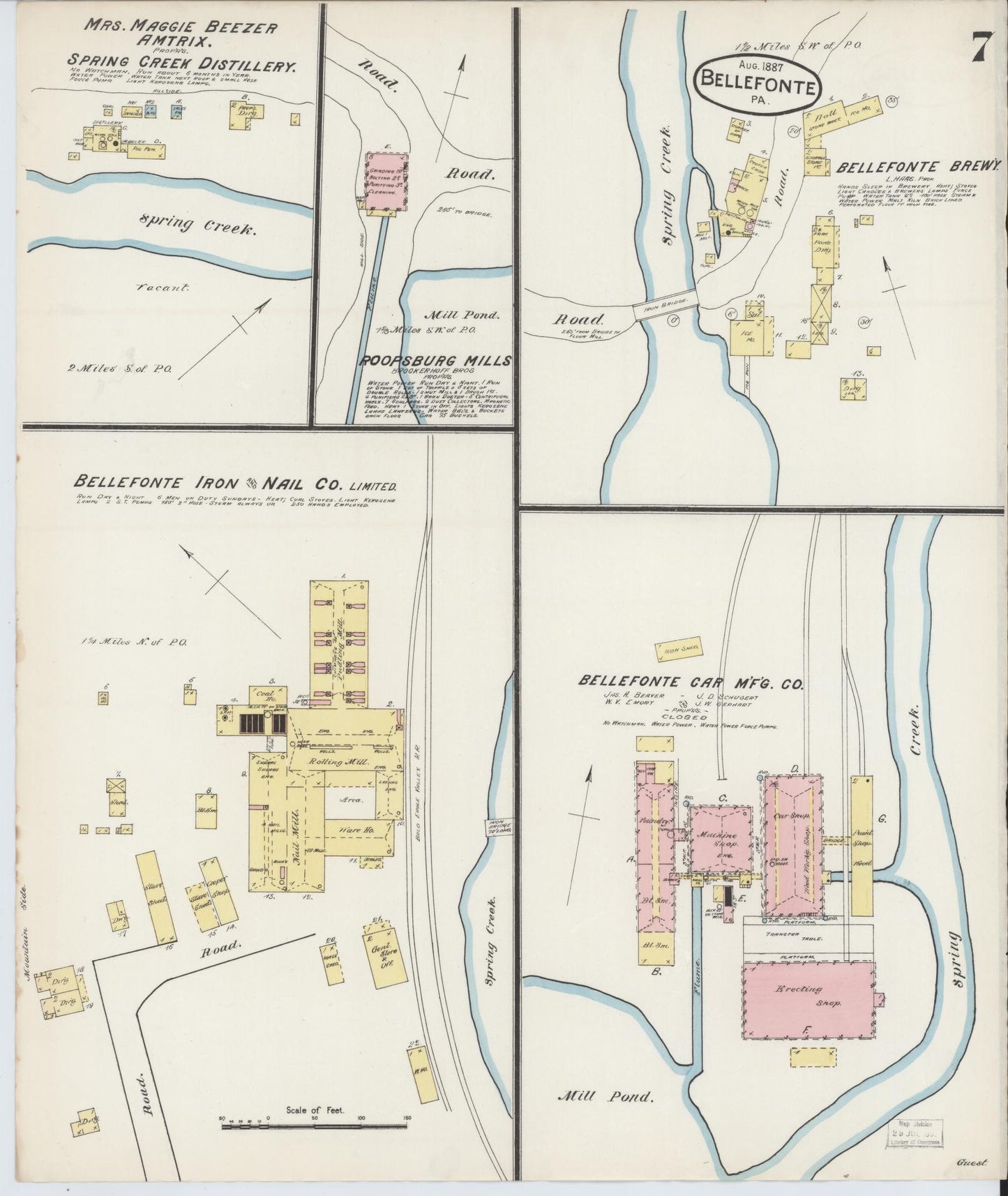 Sanborn Fire Insurance Map from Bellefonte, Centre County, Pennsylvania (1887), Sheet #0007 - Historic Sanborn Fire Insurance Map Print, vintage old map wall art, antique decor, genealogy gift, Pennsylvania Pennsylvania map