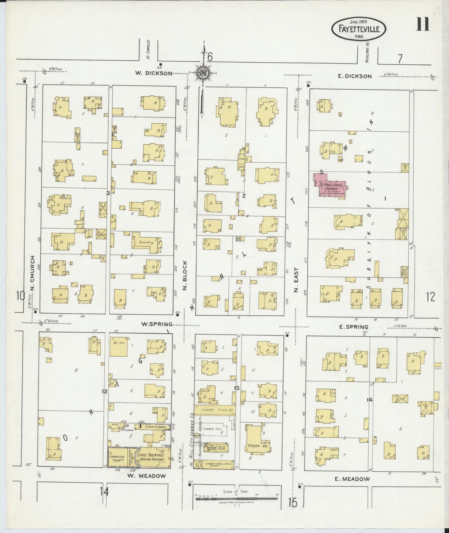 Sanborn Fire Insurance Map from Fayetteville, Washington County, Arkansas (1919), Sheet #0011 - Historic Sanborn Fire Insurance Map Print, vintage old map wall art, antique decor, genealogy gift, Arkansas Arkansas map