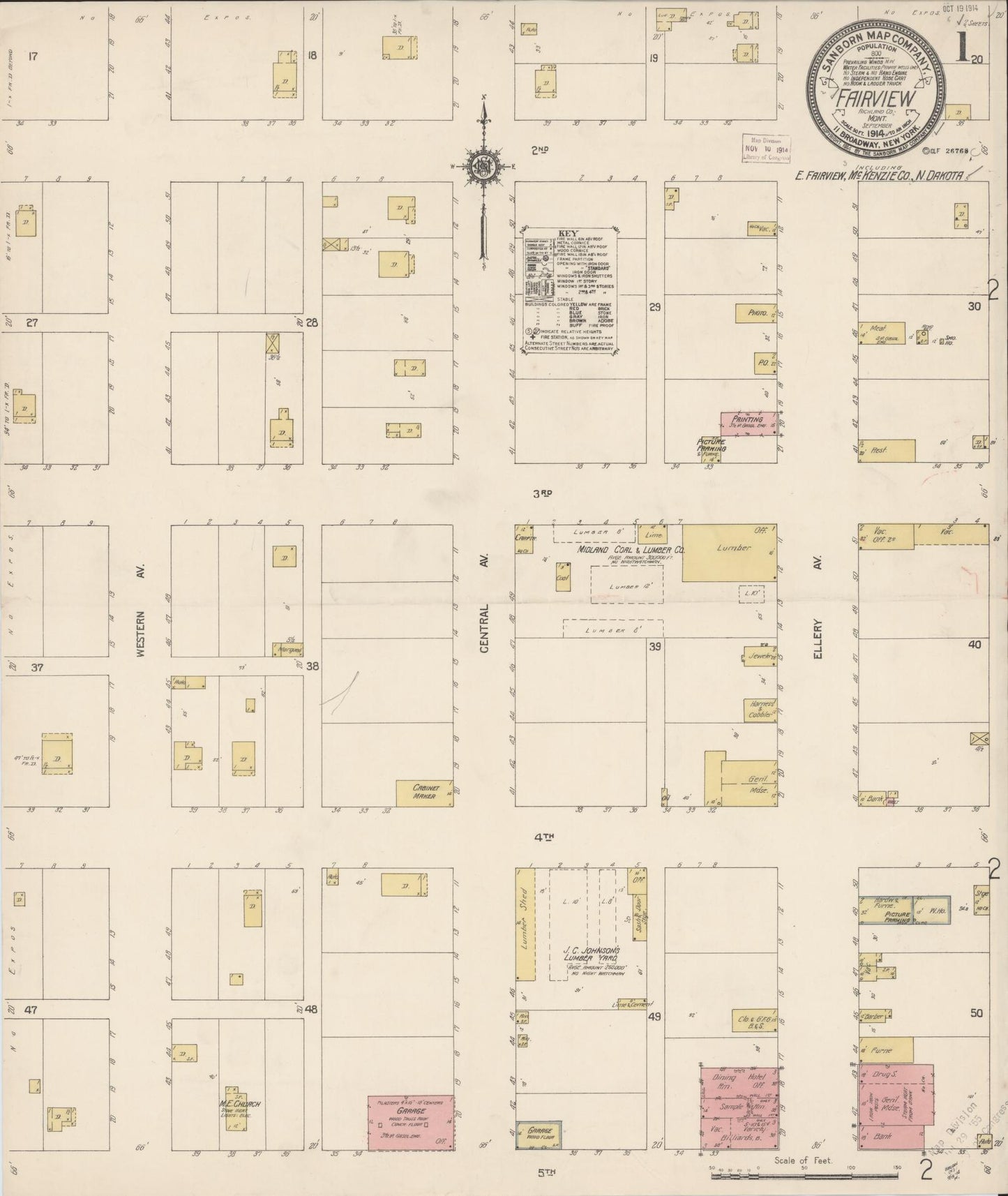 Sanborn Fire Insurance Map from Fairview, Richland County, Montana (1914), Sheet #0001 - Historic Sanborn Fire Insurance Map Print, vintage old map wall art, antique decor, genealogy gift, Montana Montana map