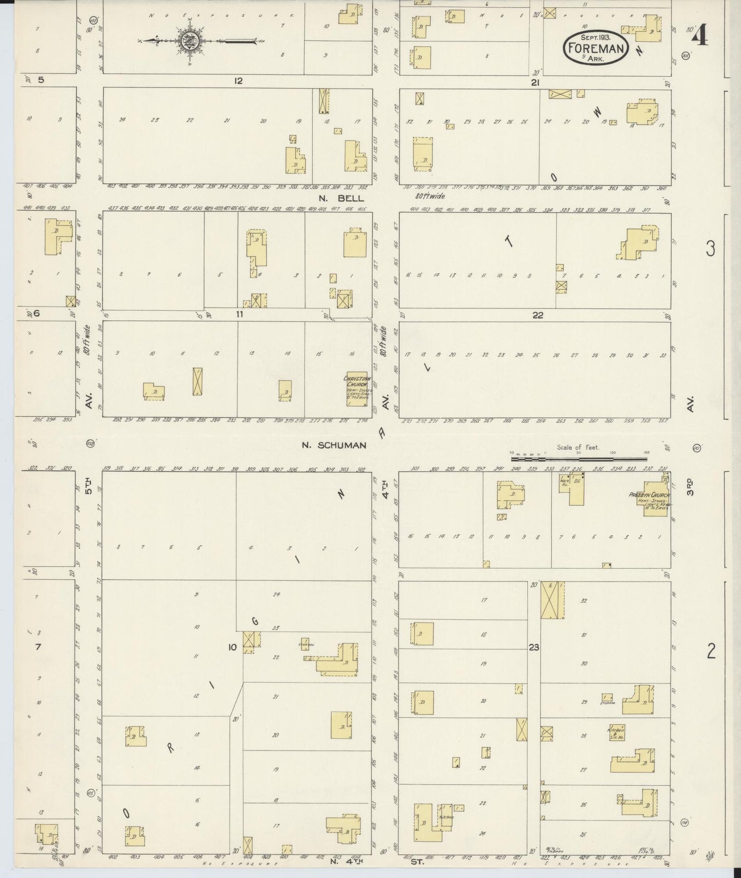 Sanborn Fire Insurance Map from Foreman, Little River County, Arkansas (1913), Sheet #0004 - Complete Map Set gallery image, historic Sanborn map, vintage wall art, Arkansas Arkansas
