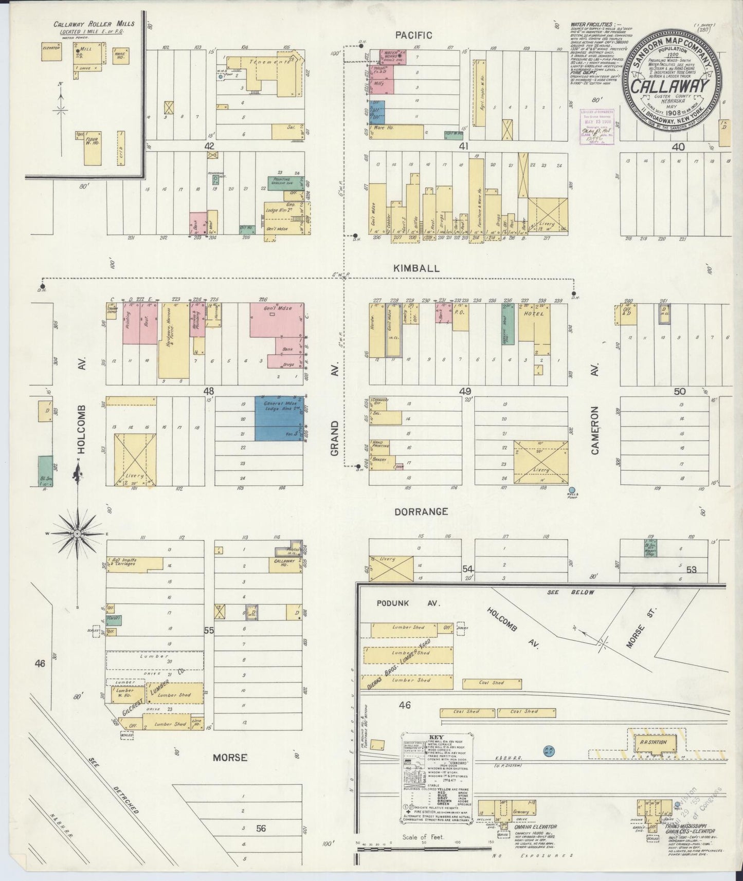 Sanborn Fire Insurance Map from Callaway, Custer County, Nebraska (1908), Sheet #0001 - Historic Sanborn Fire Insurance Map Print, vintage old map wall art, antique decor, genealogy gift, Nebraska Nebraska map