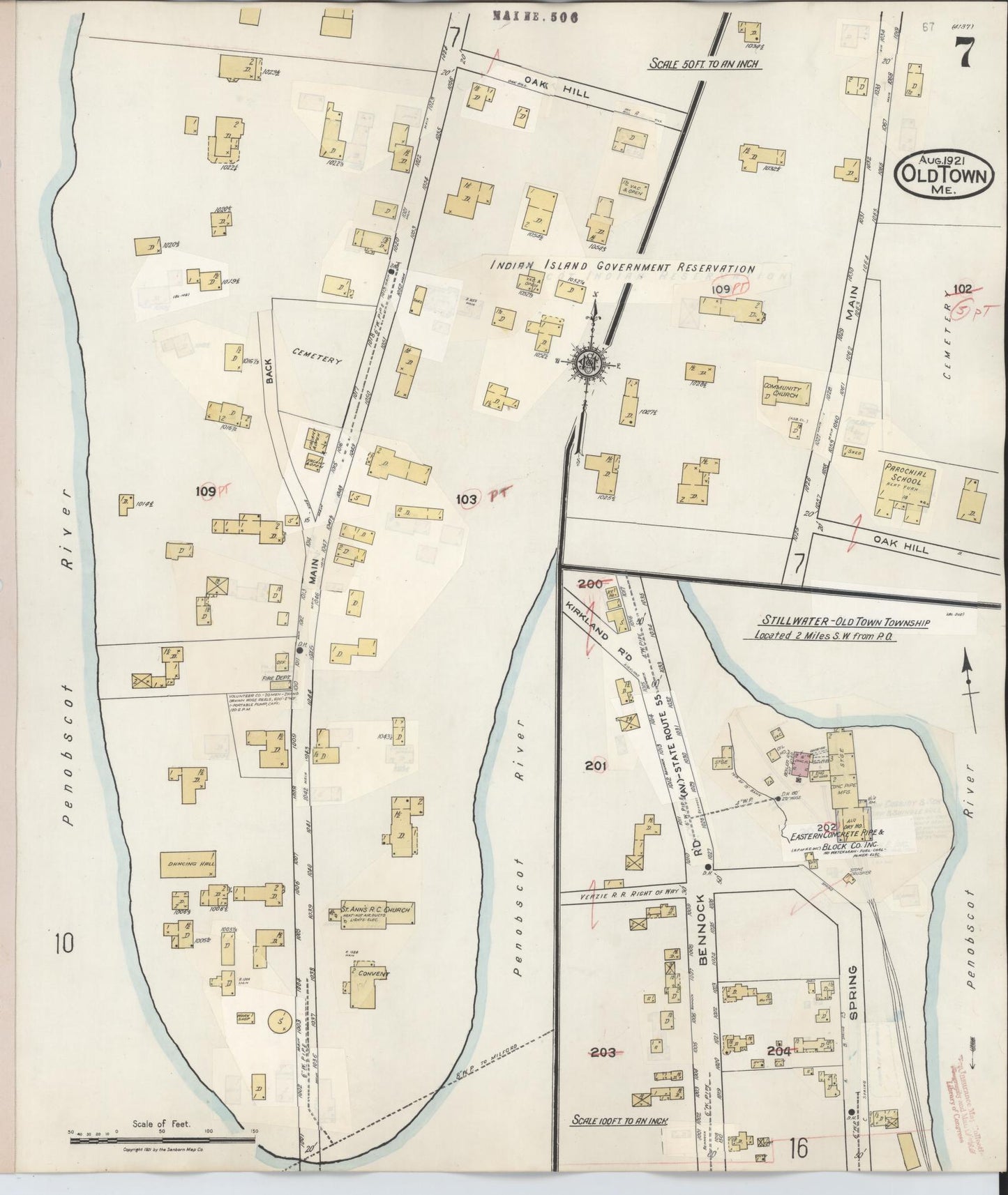 Sanborn Fire Insurance Map from Old Town, Penobscot County, Maine (1948), Sheet #0007 - Historic Sanborn Fire Insurance Map Print, vintage old map wall art, antique decor, genealogy gift, Maine Maine map