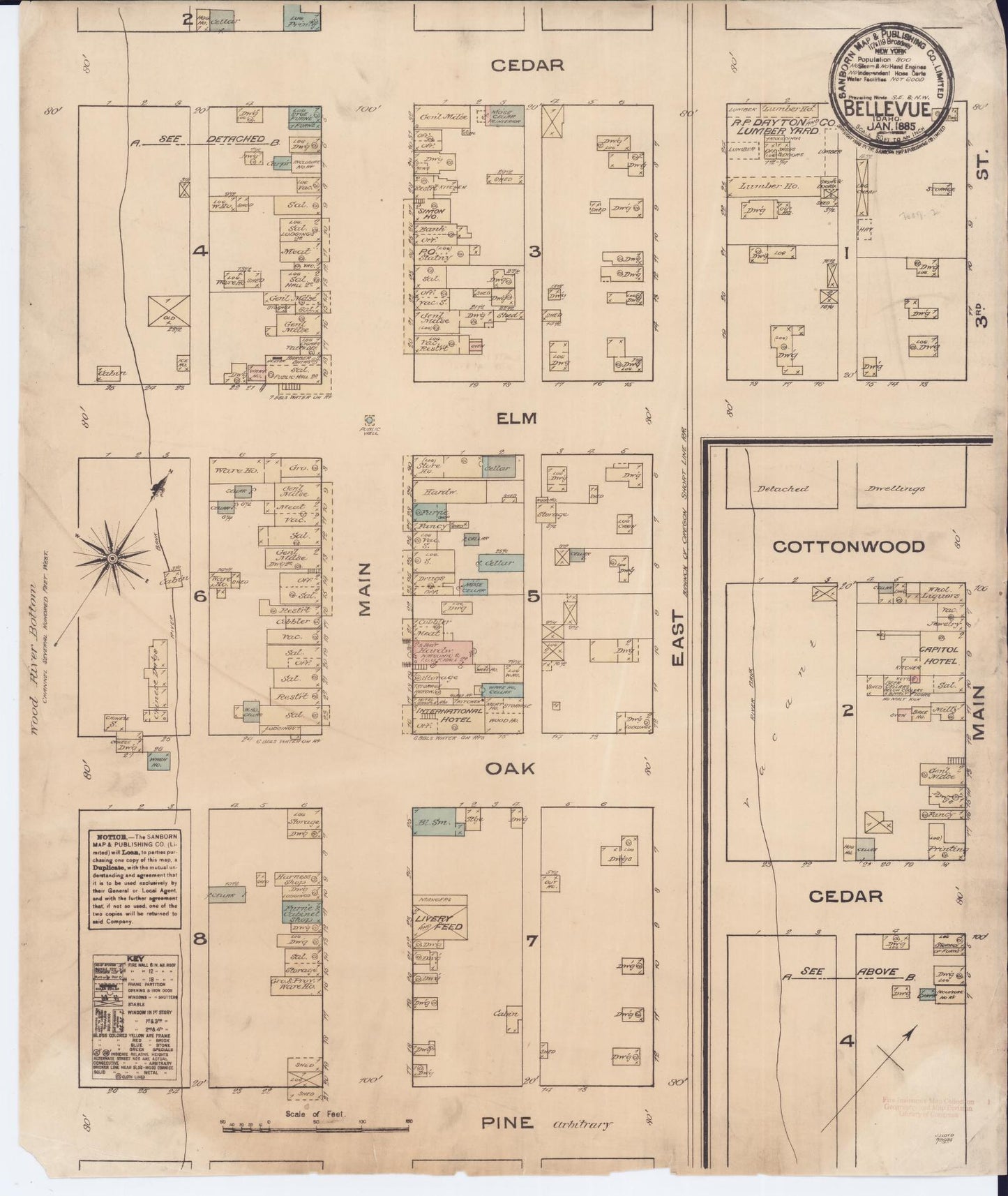 Sanborn Fire Insurance Map from Bellevue, Blaine County, Idaho (1885), Sheet #0001 - Historic Sanborn Fire Insurance Map Print, vintage old map wall art, antique decor, genealogy gift, Idaho Idaho map
