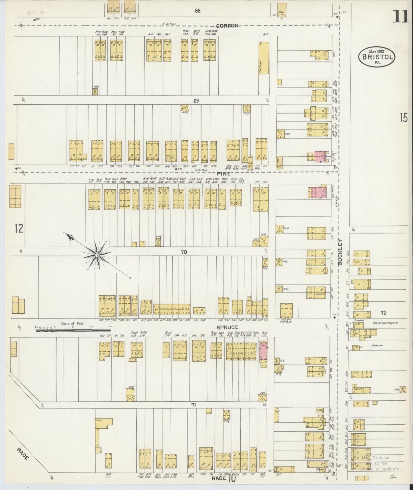 Sanborn Fire Insurance Map from Bristol, Bucks County, Pennsylvania (1903), Sheet #0011 - Historic Sanborn Fire Insurance Map Print, vintage old map wall art, antique decor, genealogy gift, Pennsylvania Pennsylvania map